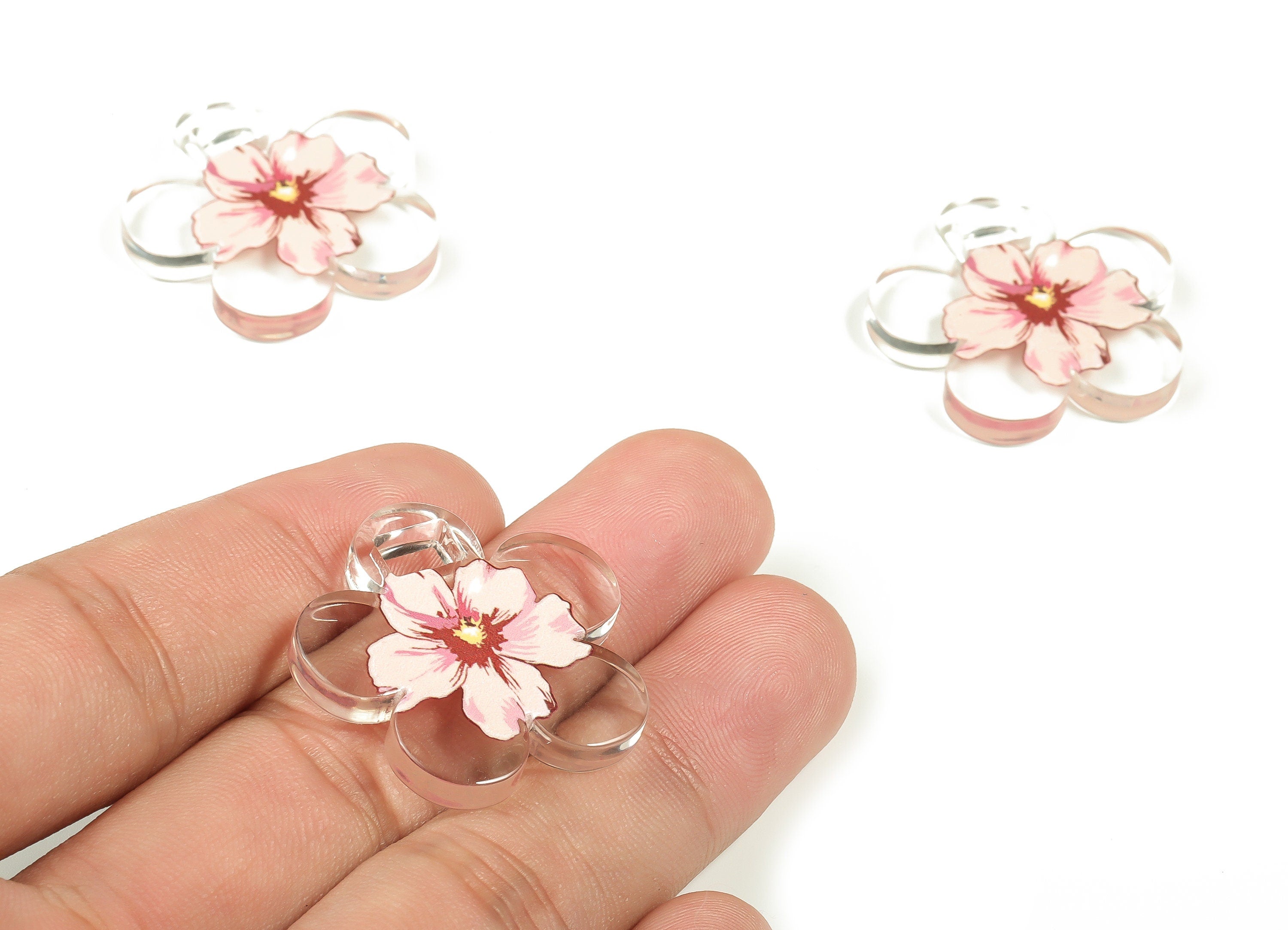 Acrylic Flower Earring Charms - Acrylic Flower Pendant - Earring Findings - Jewelry Making Supplies - 29.63x29.08x3.99mm - AC2301 - DOMEDBAZAAR