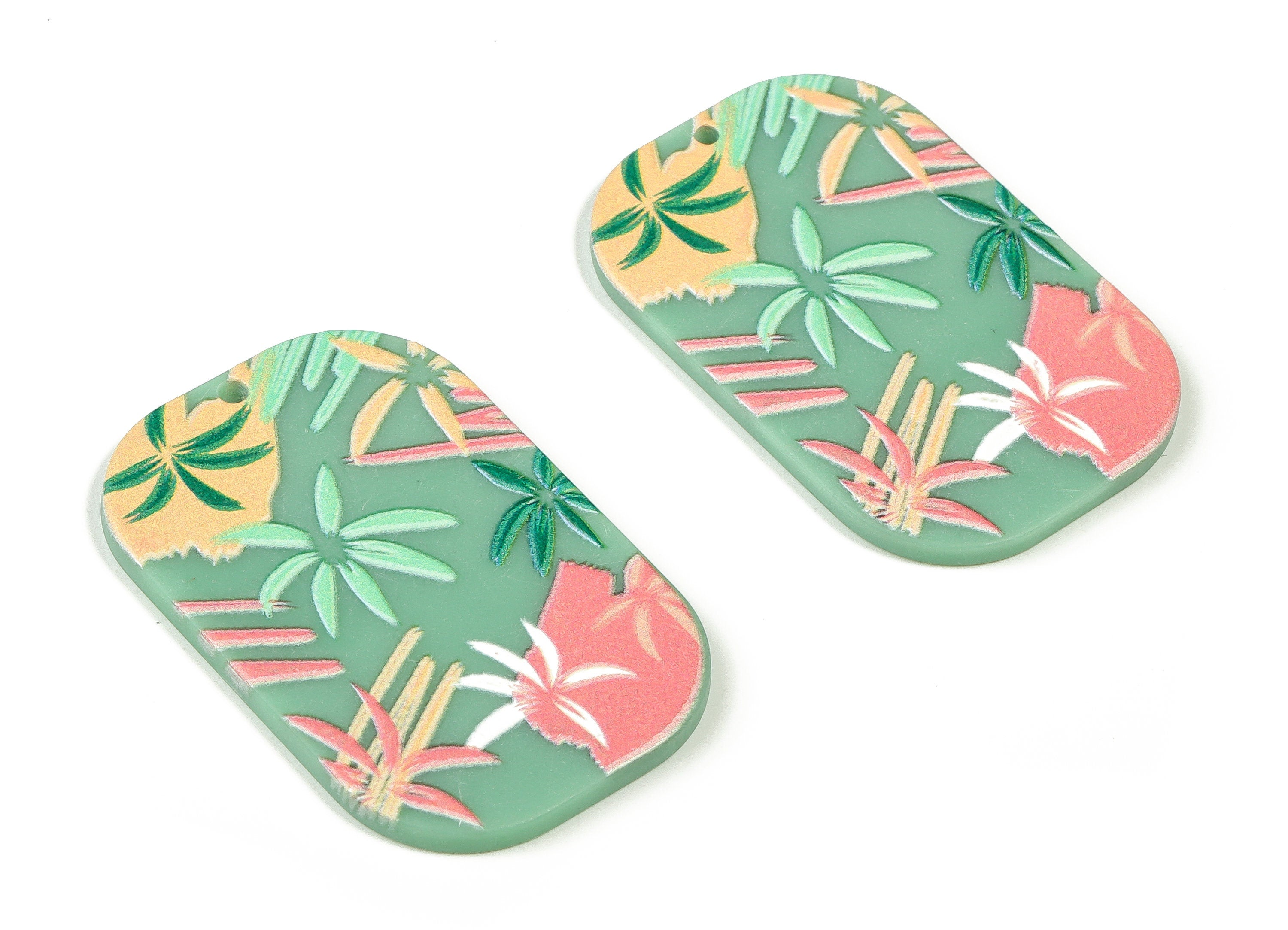 Rectangle Acrylic Charm - Acrylic Leaves Pendant – Acrylic Rectangle Earring Charm - DIY Jewelry Supplies - 39.68x16.01x2.34mm - AC2319 - DOMEDBAZAAR