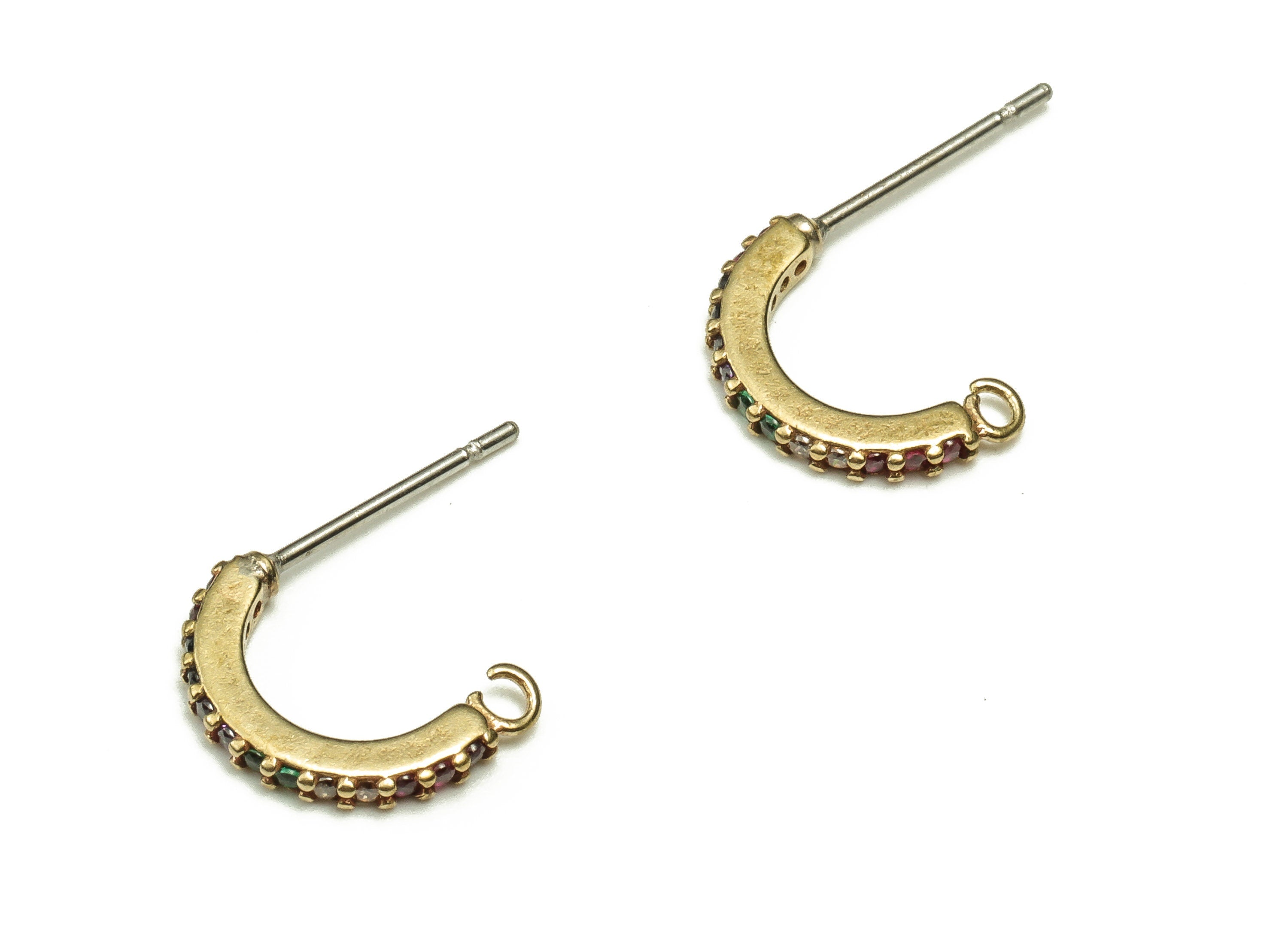 Brass C Earring Post With Zircon - Raw Brass C Stud - Earring Post - Stainless Steel Stud - Jewelry Supplies - 11.99x10.62x1.69mm - PP4453 - DOMEDBAZAAR