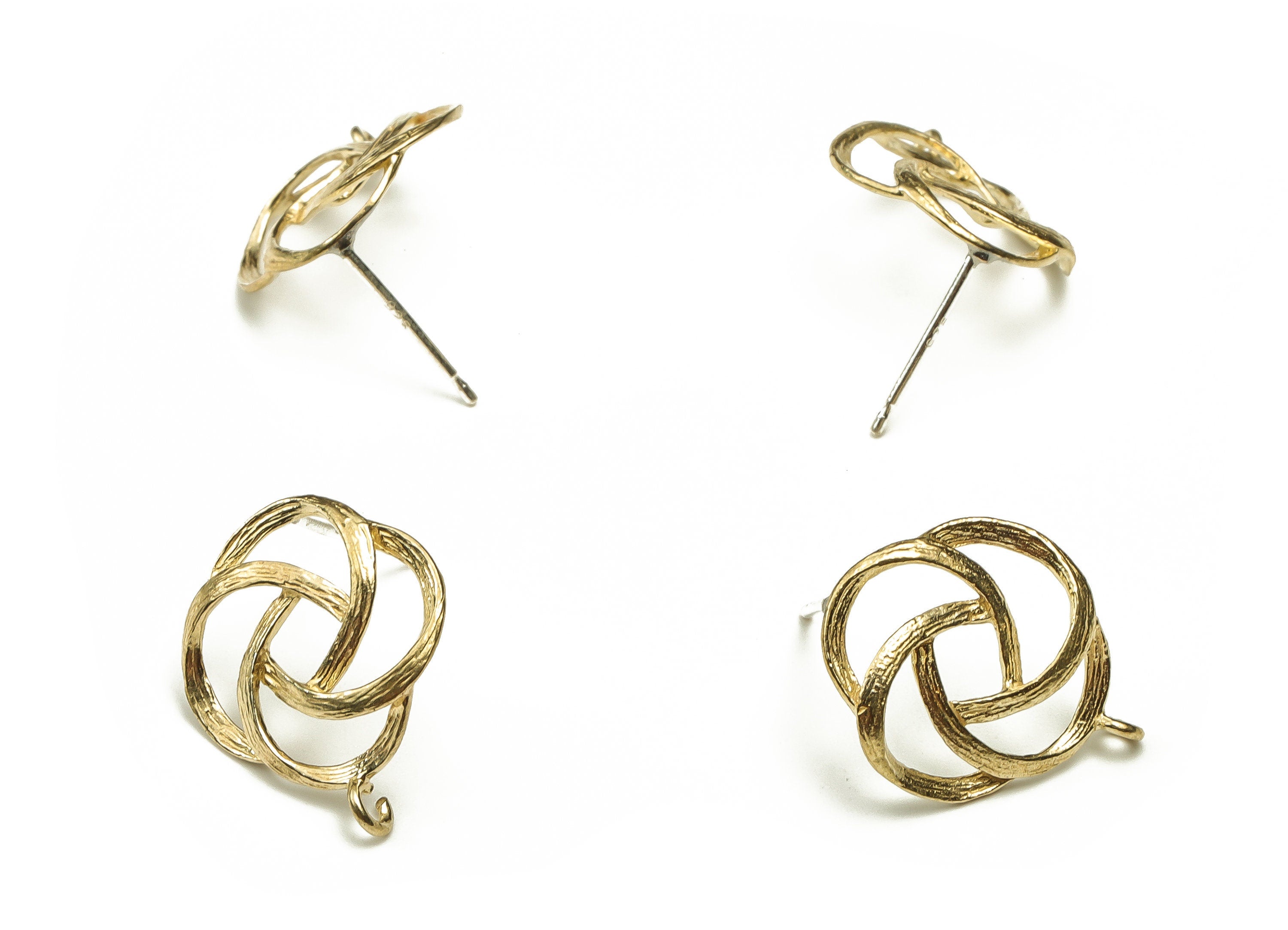 Brass Flowers Earring Stud - Raw Brass Flowers Earring Post - Silver Stud - Jewelry Making Supplies - 18.03x15.53x1.77mm - PP4457 - DOMEDBAZAAR