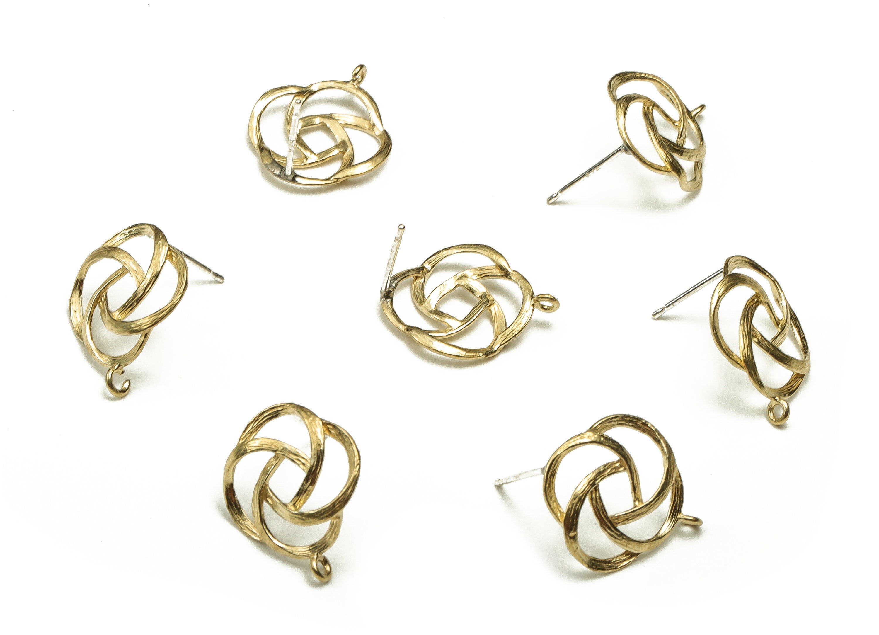 Brass Flowers Earring Stud - Raw Brass Flowers Earring Post - Silver Stud - Jewelry Making Supplies - 18.03x15.53x1.77mm - PP4457 - DOMEDBAZAAR