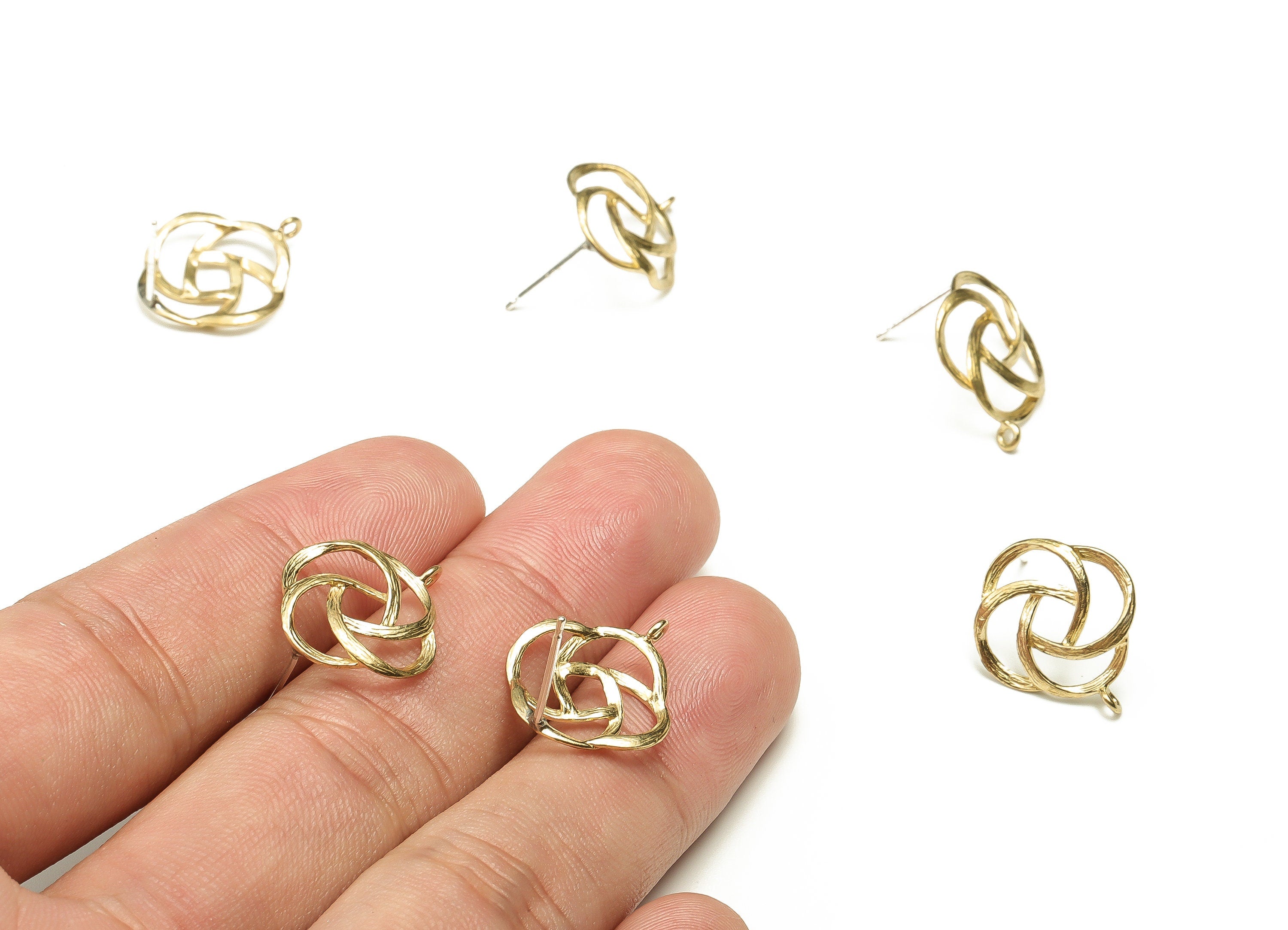 Brass Flowers Earring Stud - Raw Brass Flowers Earring Post - Silver Stud - Jewelry Making Supplies - 18.03x15.53x1.77mm - PP4457 - DOMEDBAZAAR