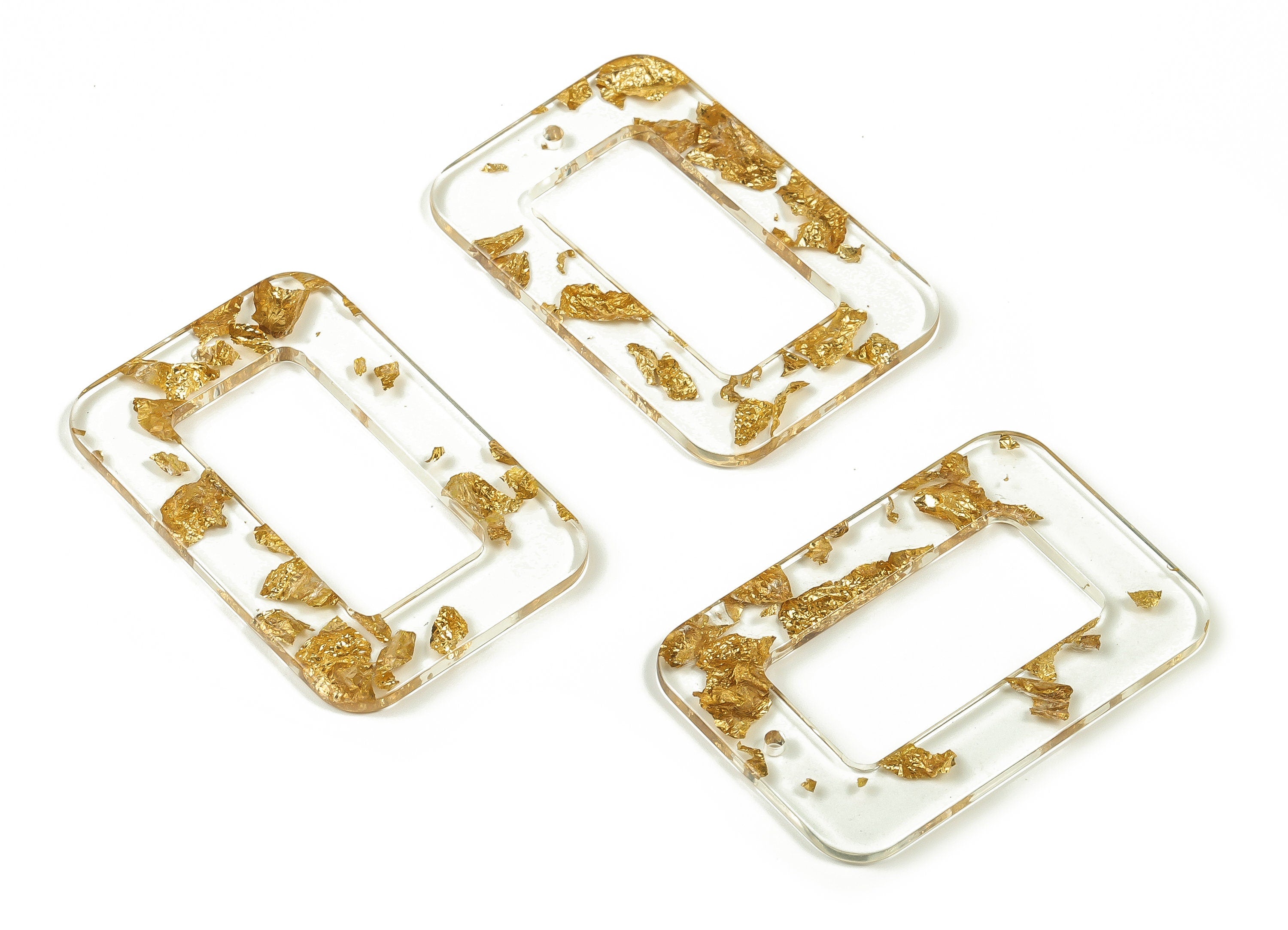 Acrylic Rectangle Earring Charms - Acrylic Rectangle Pendant - Gold Foil & Confetti - Color Code:A255 - 45.03x30.05x2.37mm - AC2324-A255 - DOMEDBAZAAR