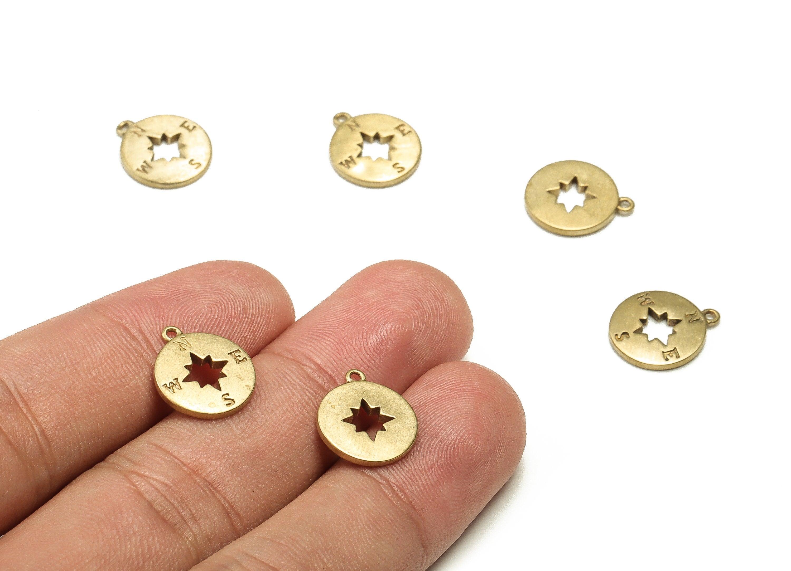 Brass Star Earring Charms - Raw Brass Round Pendant - Earring Findings - Jewelry Making Supplies - 14.23x12.07x1.58mm - PP4553 - DOMEDBAZAAR