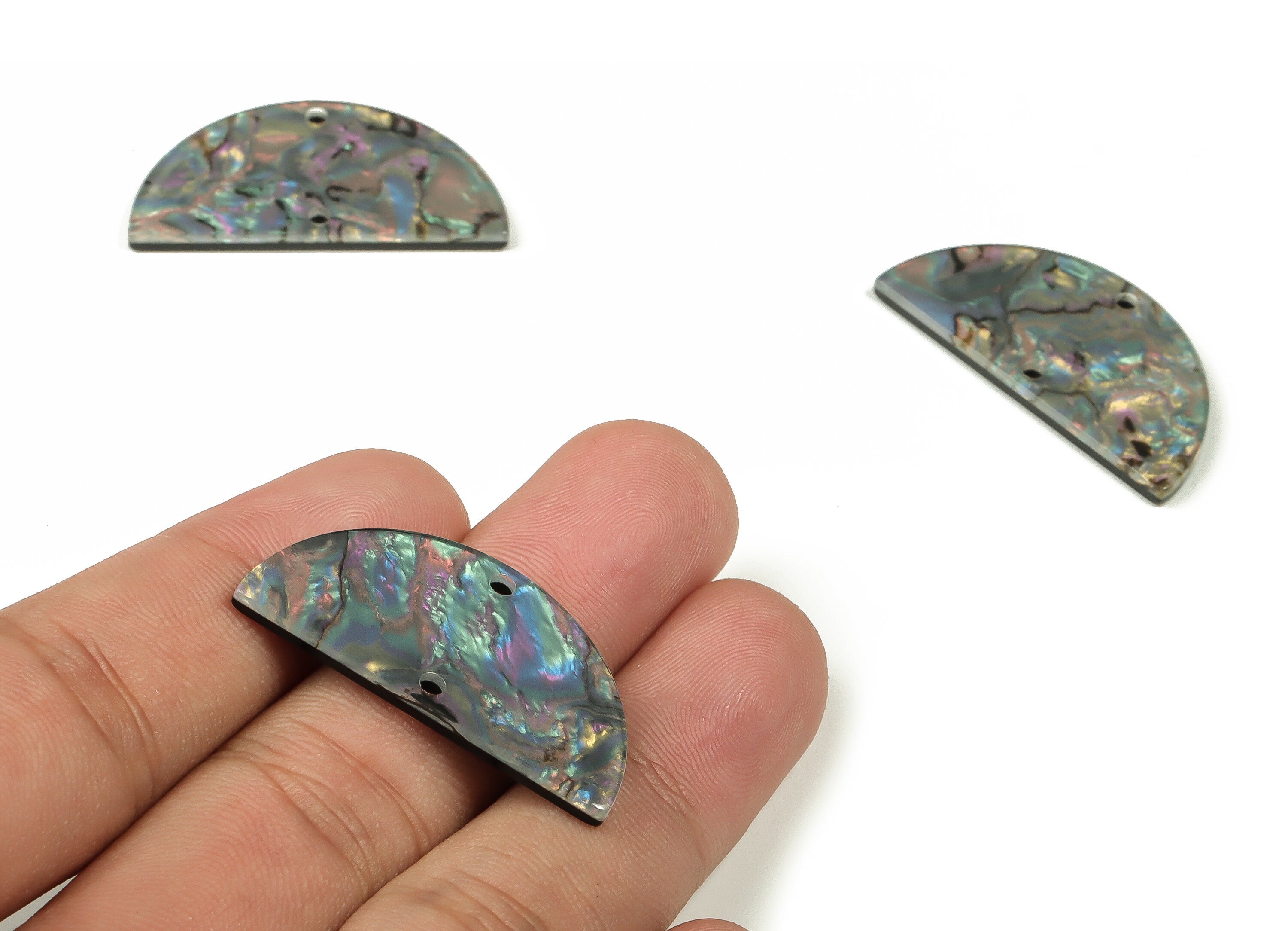 Acrylic Semicircle Earring Connectors - Acrylic Half Moon Charms - 2 Holes - Jewelry Supplies - Color Code:A692 - 34x17x2.3mm - AC1218-A692 - DOMEDBAZAAR