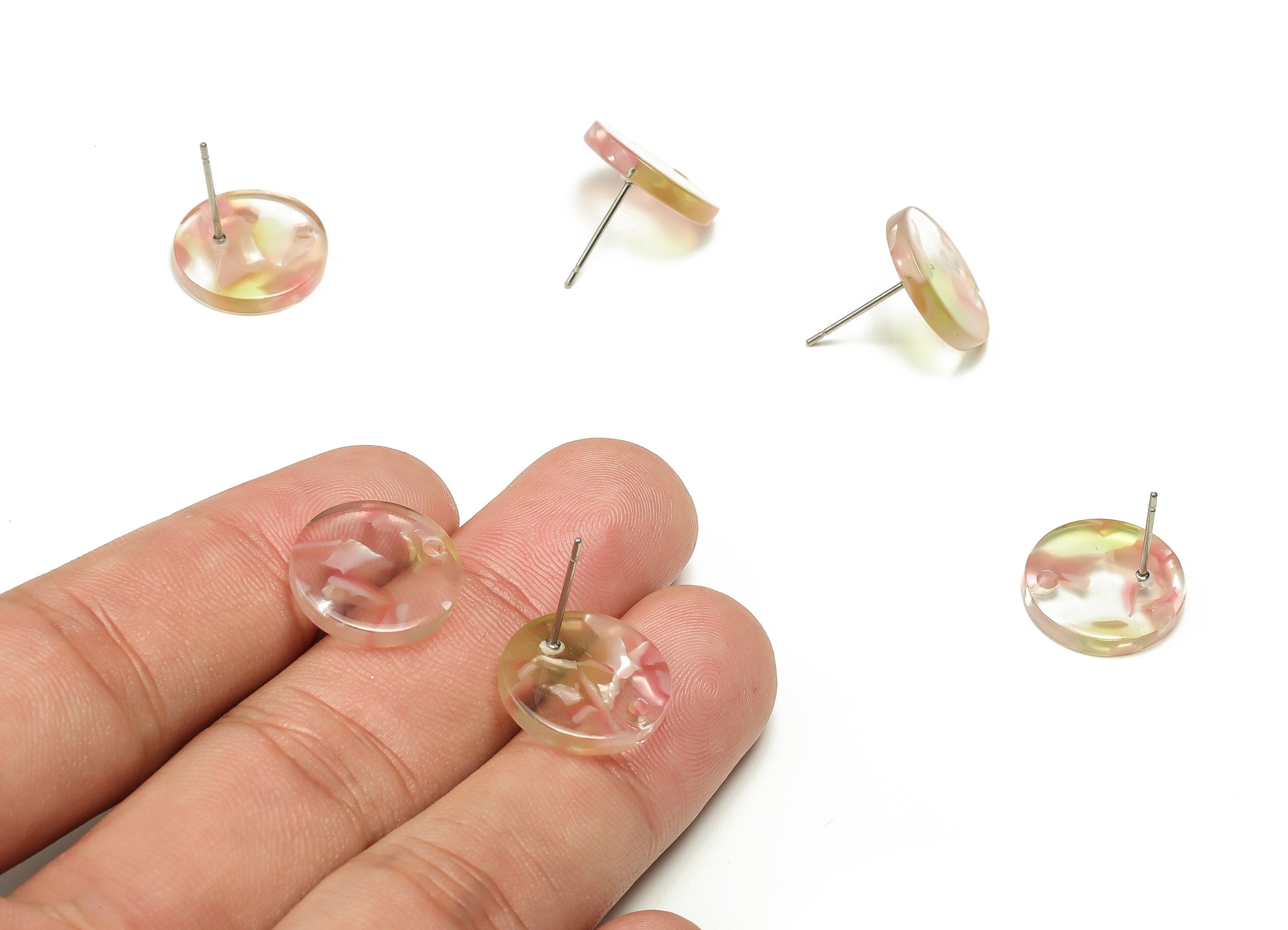 Acrylic Round Earring Stud - Acrylic Round Earring Post - Earring Post Findings - Color Code: A674 - 15.07x15.07x2.53mm -AC1385-A674 - DOMEDBAZAAR