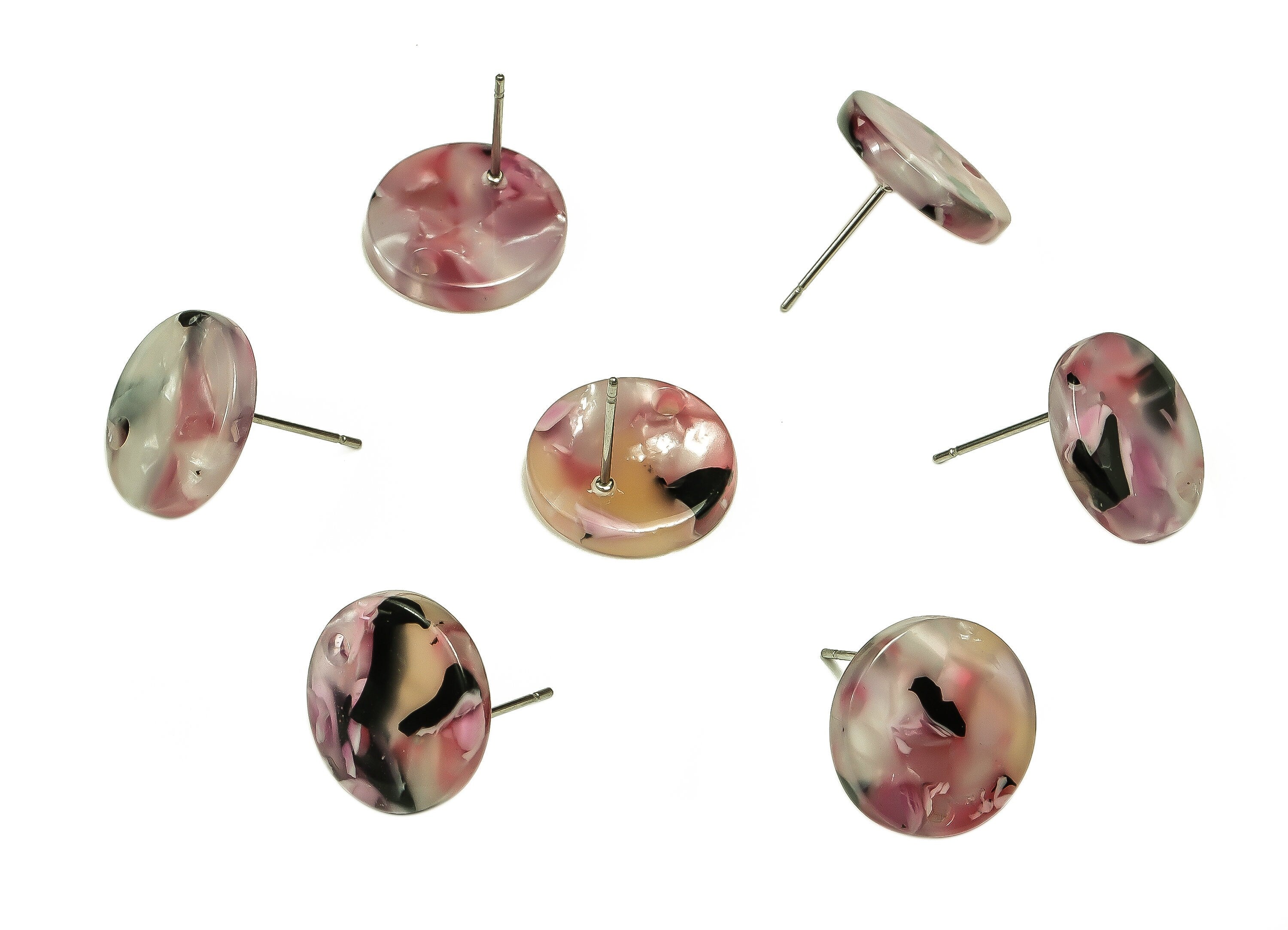 Acrylic Round Earring Stud - Acrylic Round Earring Post - Earring Post Findings - Color Code: A672 - 15.07x15.08x2.63mm - AC1385-A672 - DOMEDBAZAAR