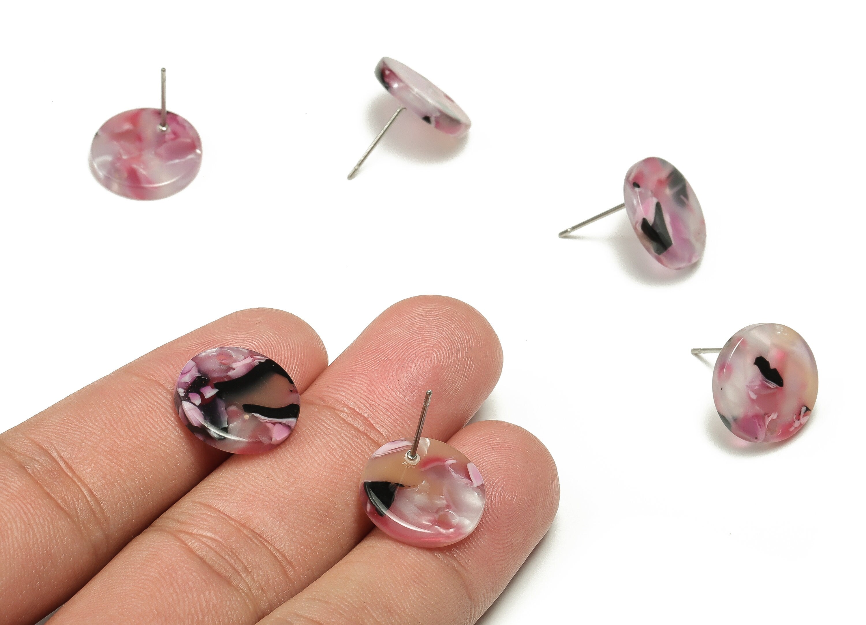 Acrylic Round Earring Stud - Acrylic Round Earring Post - Earring Post Findings - Color Code: A672 - 15.07x15.08x2.63mm - AC1385-A672 - DOMEDBAZAAR