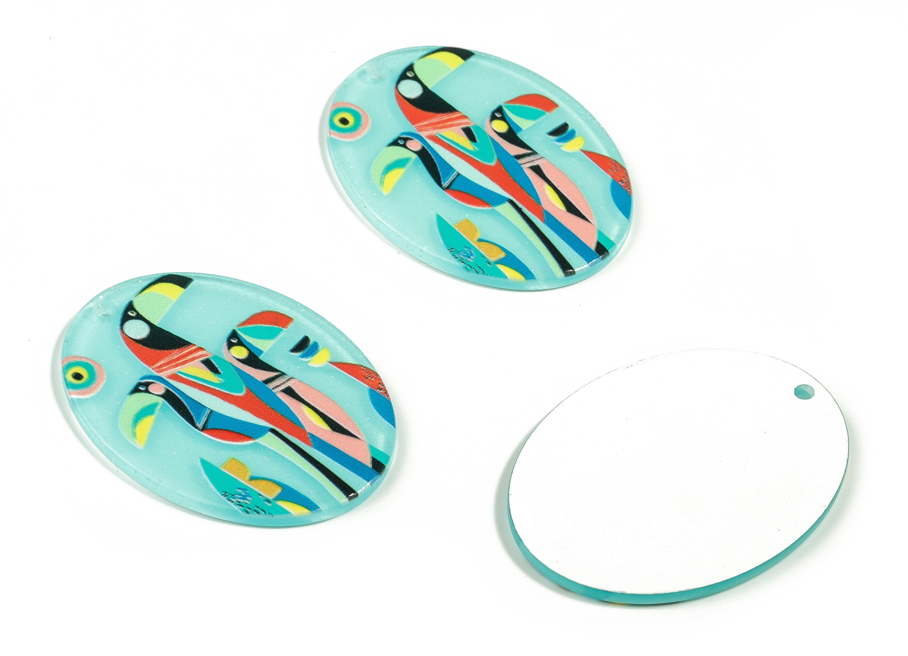 Acrylic Oval Earring Charms - Acrylic Birds Pendant - Earring Findings - Jewelry Making Supplies - 39.76x29.71x2.24mm - AC2310 - DOMEDBAZAAR