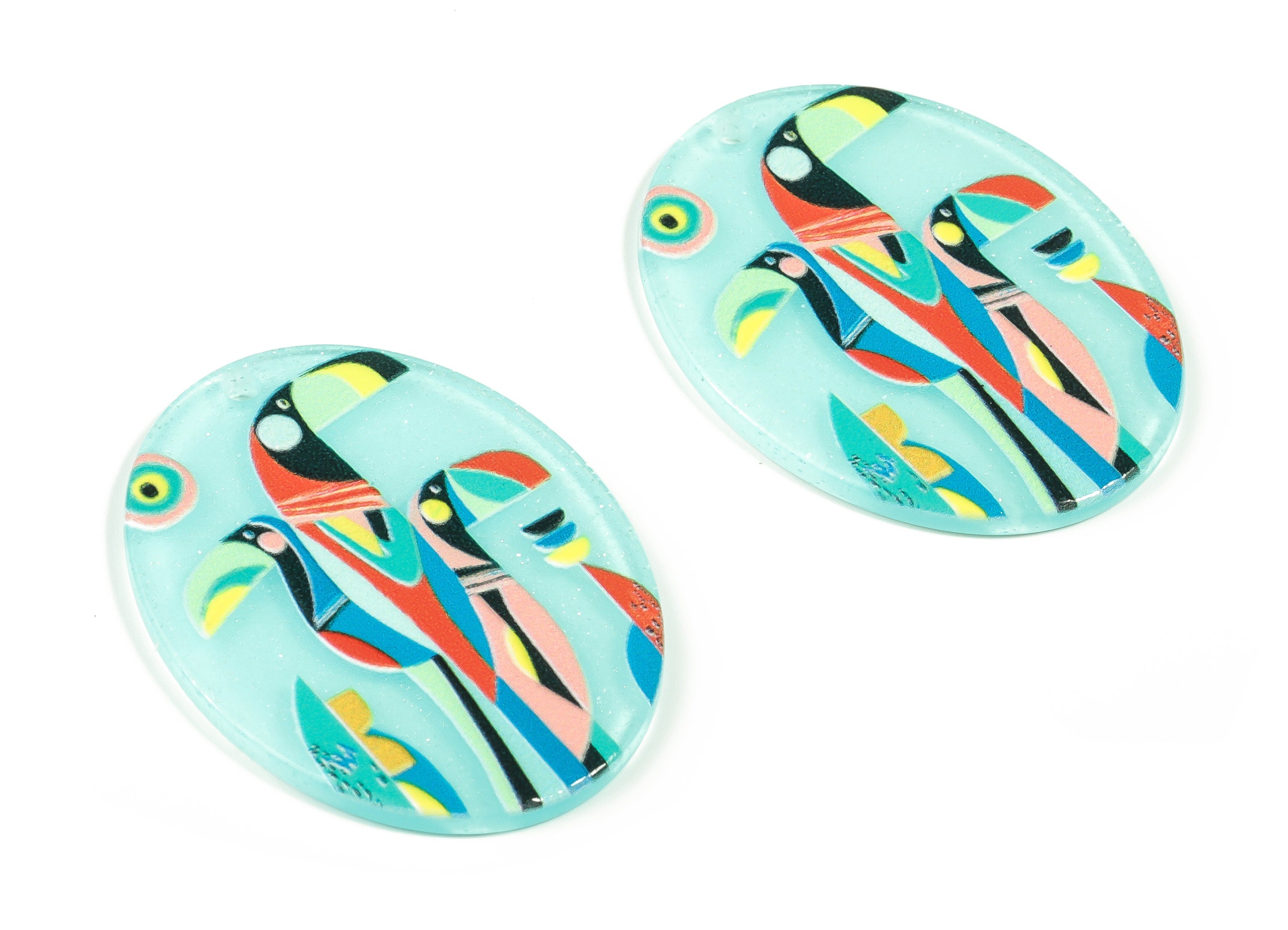Acrylic Oval Earring Charms - Acrylic Birds Pendant - Earring Findings - Jewelry Making Supplies - 39.76x29.71x2.24mm - AC2310 - DOMEDBAZAAR