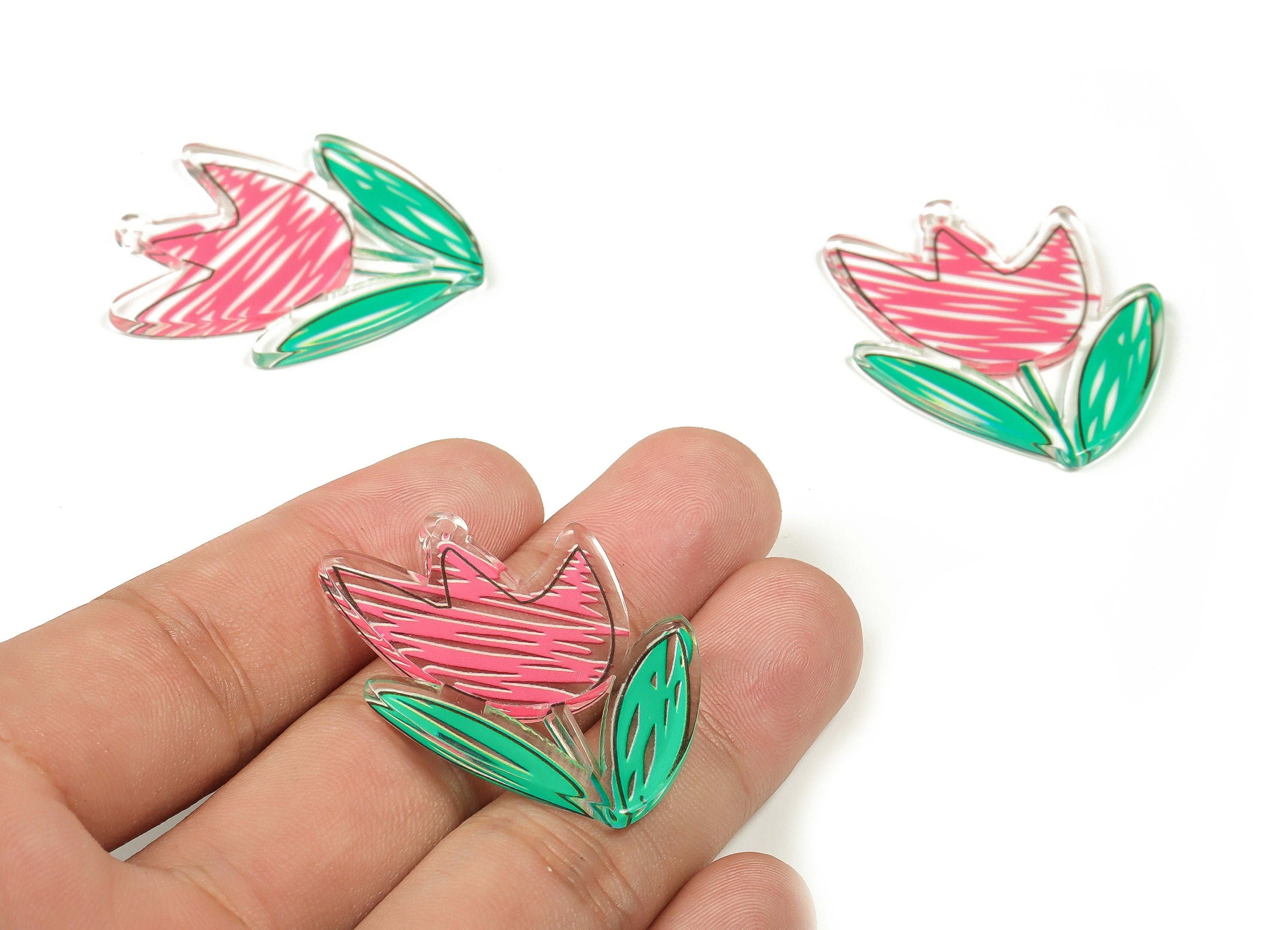 Acrylic Flower Charm - Flower Earring Charm – Flower Shape Pendant - Earring Findings - DIY Jewelry Supplies -38.47x32.72x2.48mm - AC2298 - DOMEDBAZAAR