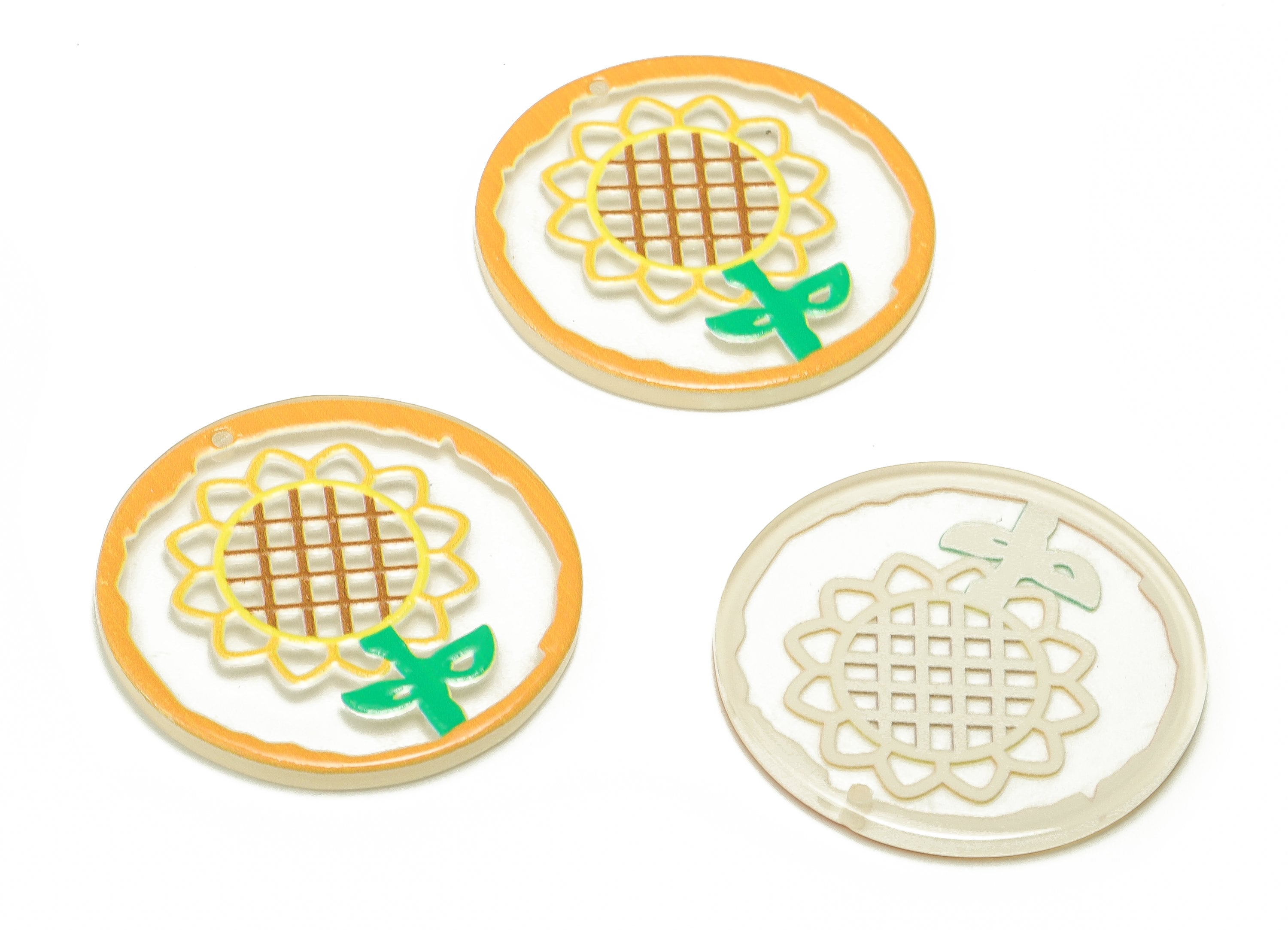 Acrylic Round Earring Charms - Acrylic Yellow Flower Pendant - Jewelry Making Supplies - Earring Findings - 37.99x37.89x2.46mm - AC2307 - DOMEDBAZAAR