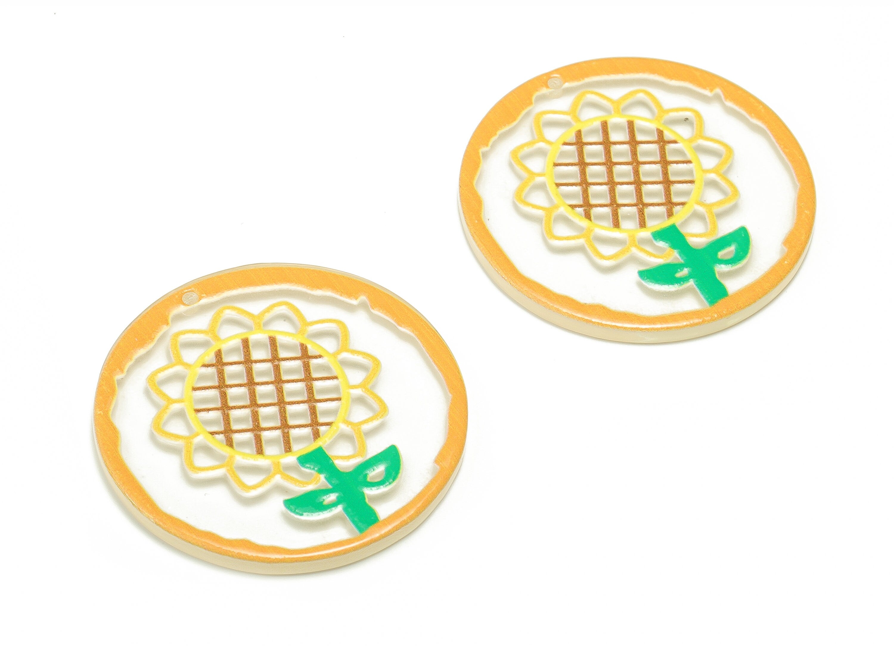 Acrylic Round Earring Charms - Acrylic Yellow Flower Pendant - Jewelry Making Supplies - Earring Findings - 37.99x37.89x2.46mm - AC2307 - DOMEDBAZAAR