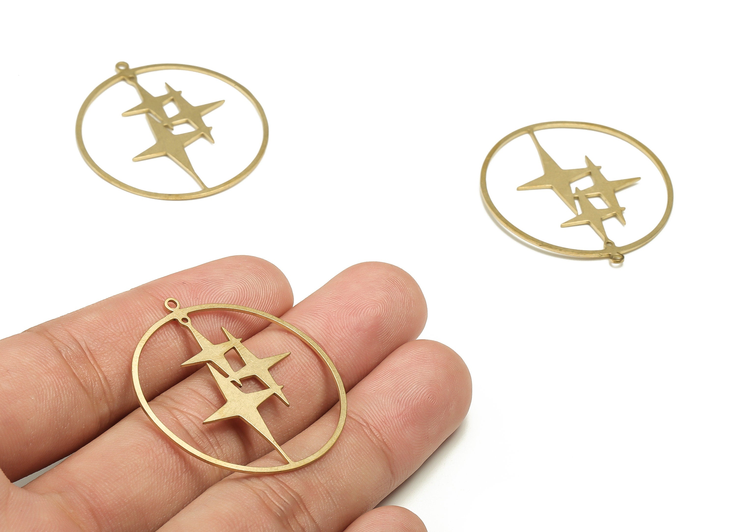 Brass Round Star Earring Charms - Raw Brass Circle Pendant - Earrings Finding - Jewelry Making Supplies - 36.8x34.1x0.74mm - PP4590 - DOMEDBAZAAR