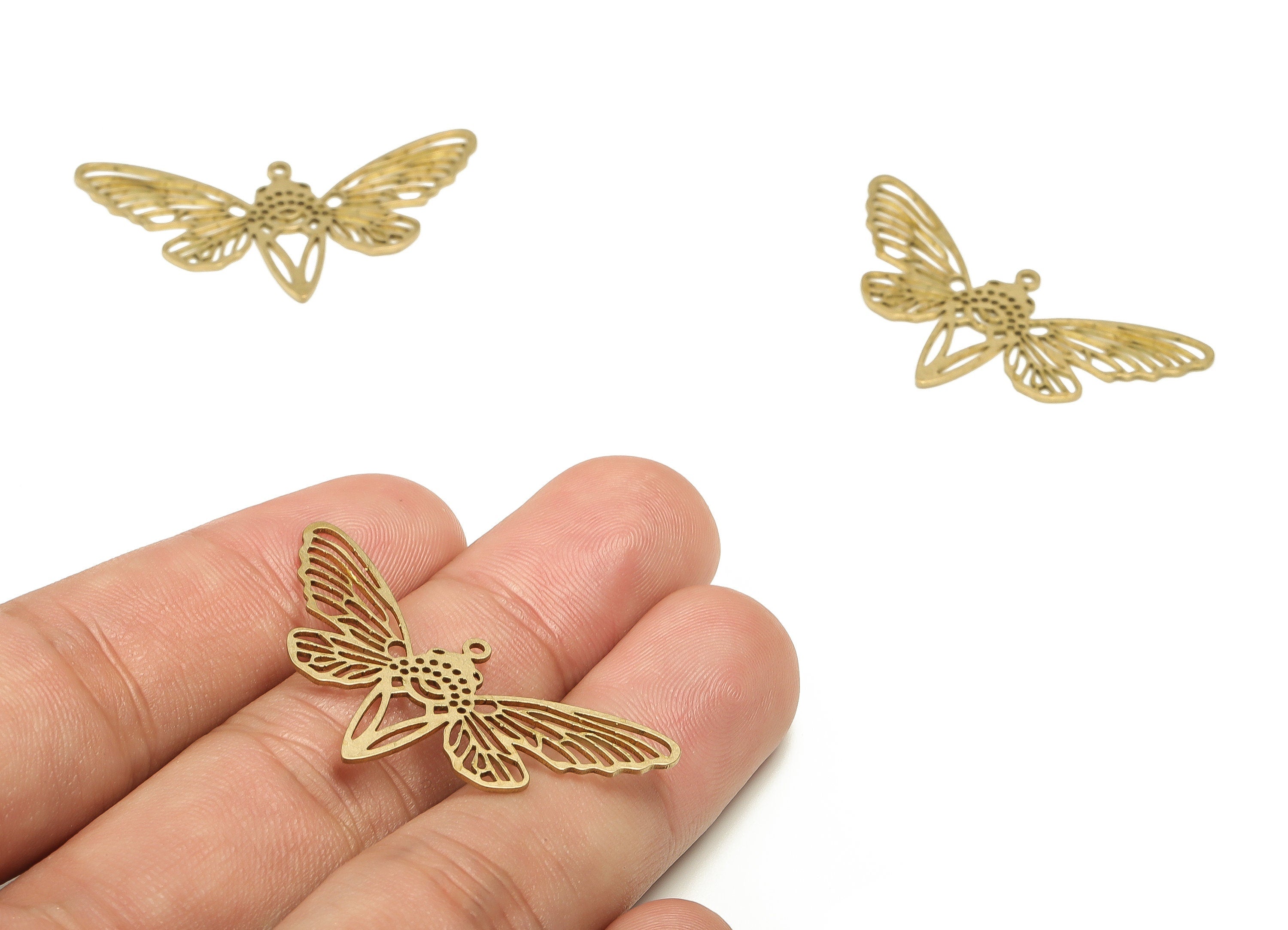 Brass Butterfly Earring Charms - Raw Brass Butterfly Pendant - Earring Findings - Jewelry Making Supplies - 21.25x39.5x0.8mm - PP4577 - DOMEDBAZAAR