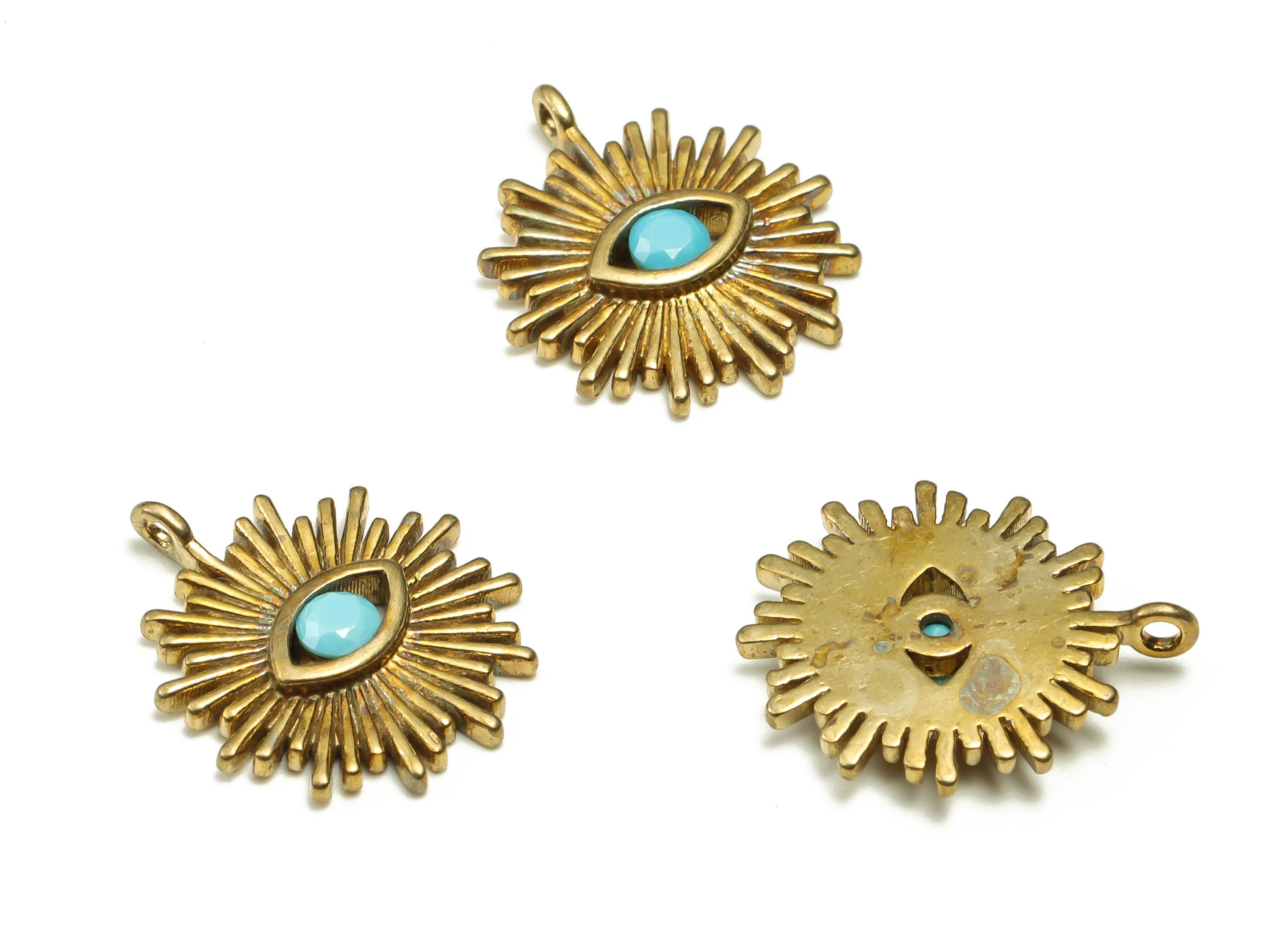 Brass Sun Earring Charms With Zircon - Raw Brass Eye Pendant - Earring Finding - Jewelry Making Supplies - 16.33x14.1x2.25mm - PP4655 - DOMEDBAZAAR