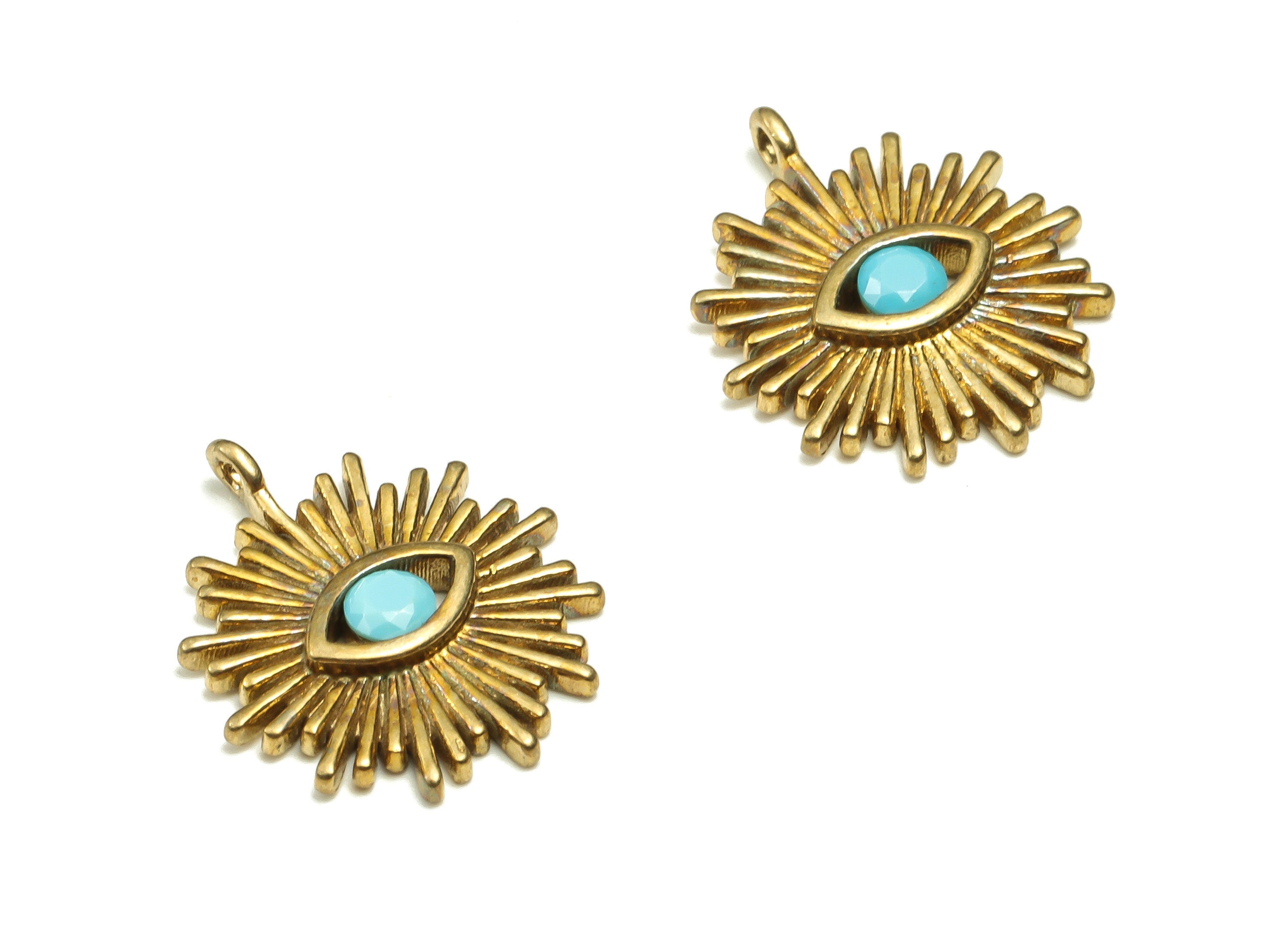 Brass Sun Earring Charms With Zircon - Raw Brass Eye Pendant - Earring Finding - Jewelry Making Supplies - 16.33x14.1x2.25mm - PP4655 - DOMEDBAZAAR