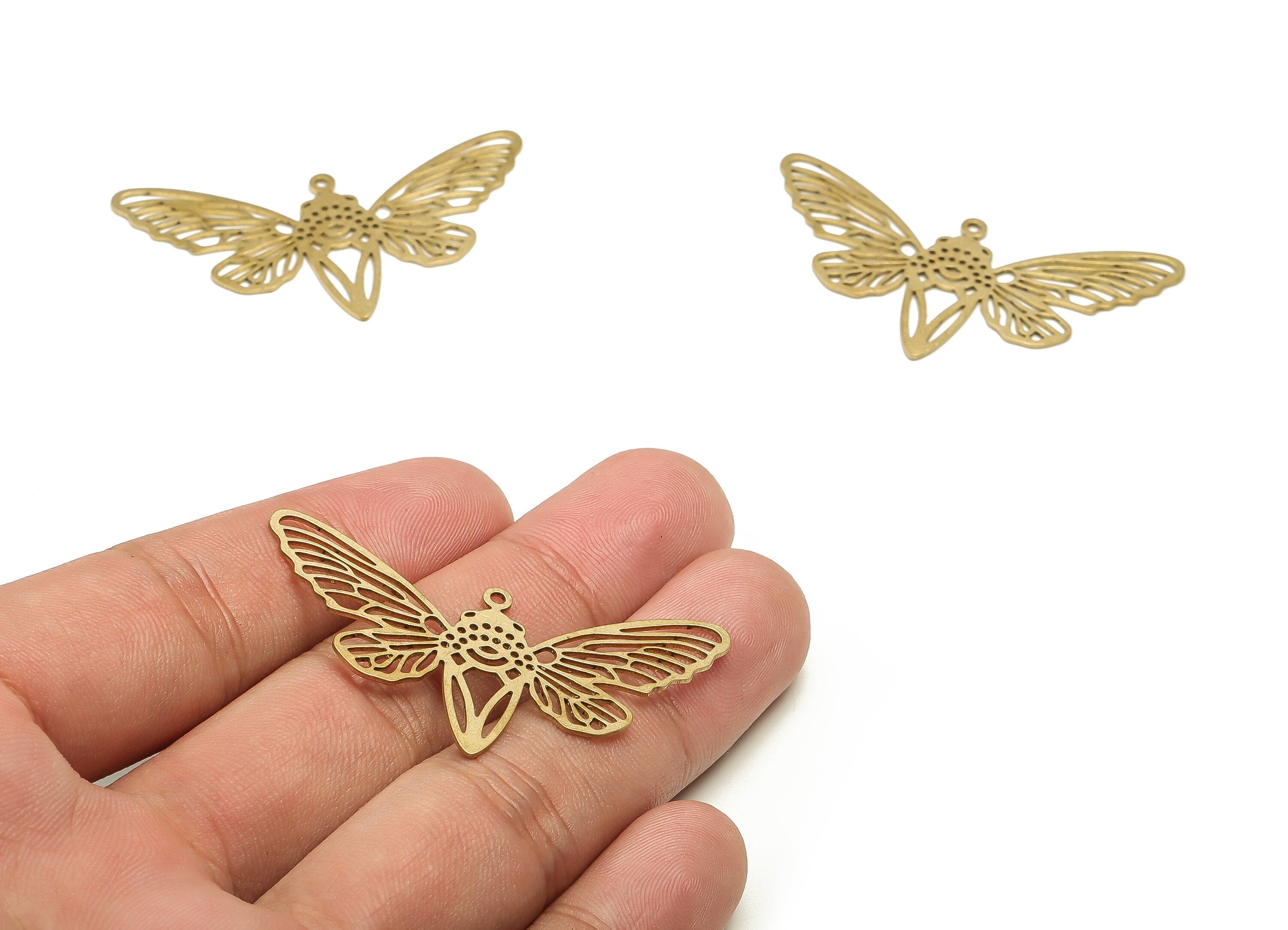 Brass Moth Earring Charms - Raw Brass Butterfly Pendant - Earring Findings - Jewelry Making Supplies - 25.5x48.25x0.72mm - PP4586 - DOMEDBAZAAR