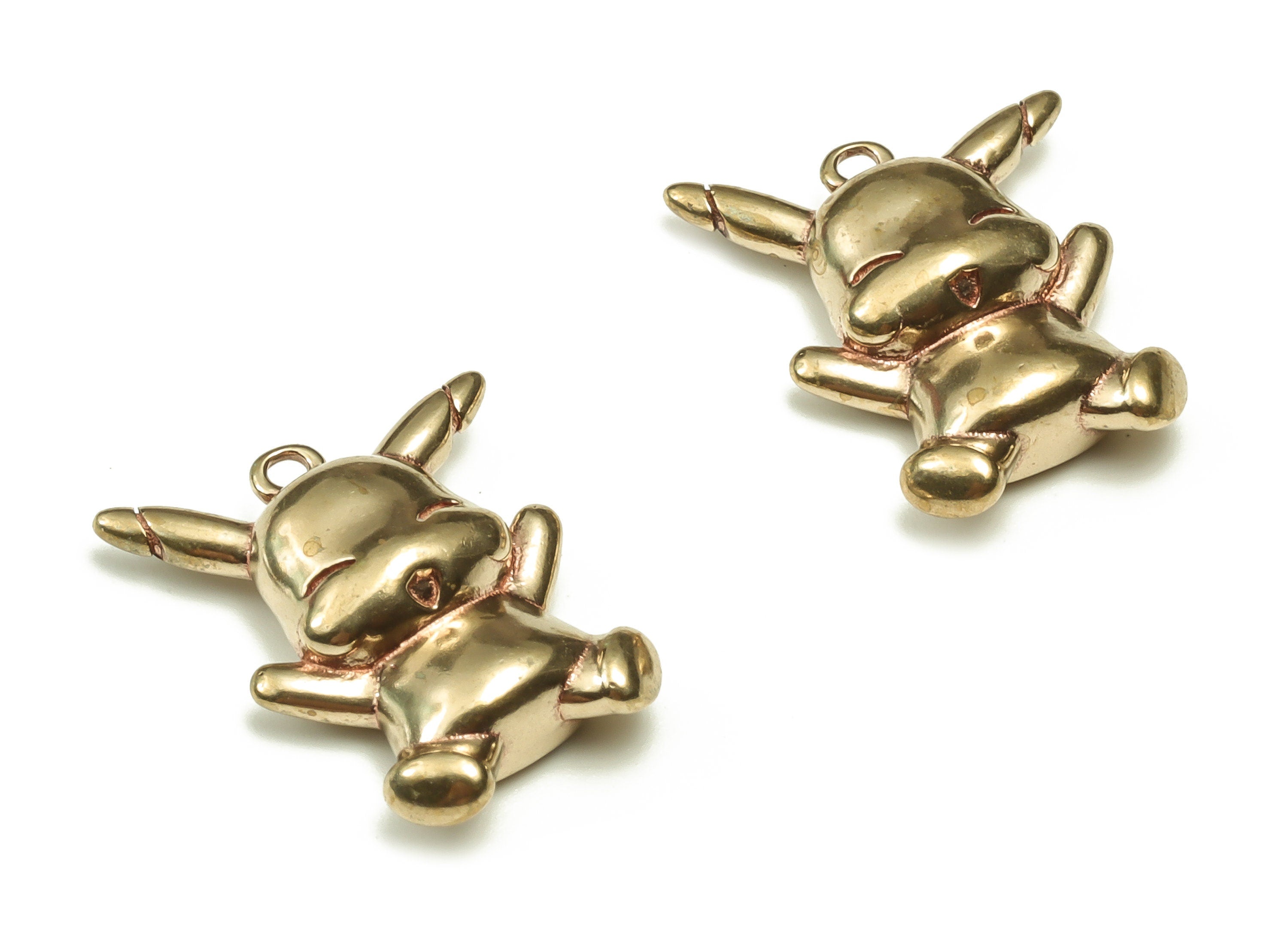 Brass Rabbit Earring Charms - Raw Brass Rabbit Pendant - Earring Findings - Jewelry Making Supplies - 18.37x13.88x4.8mm - PP4668 - DOMEDBAZAAR