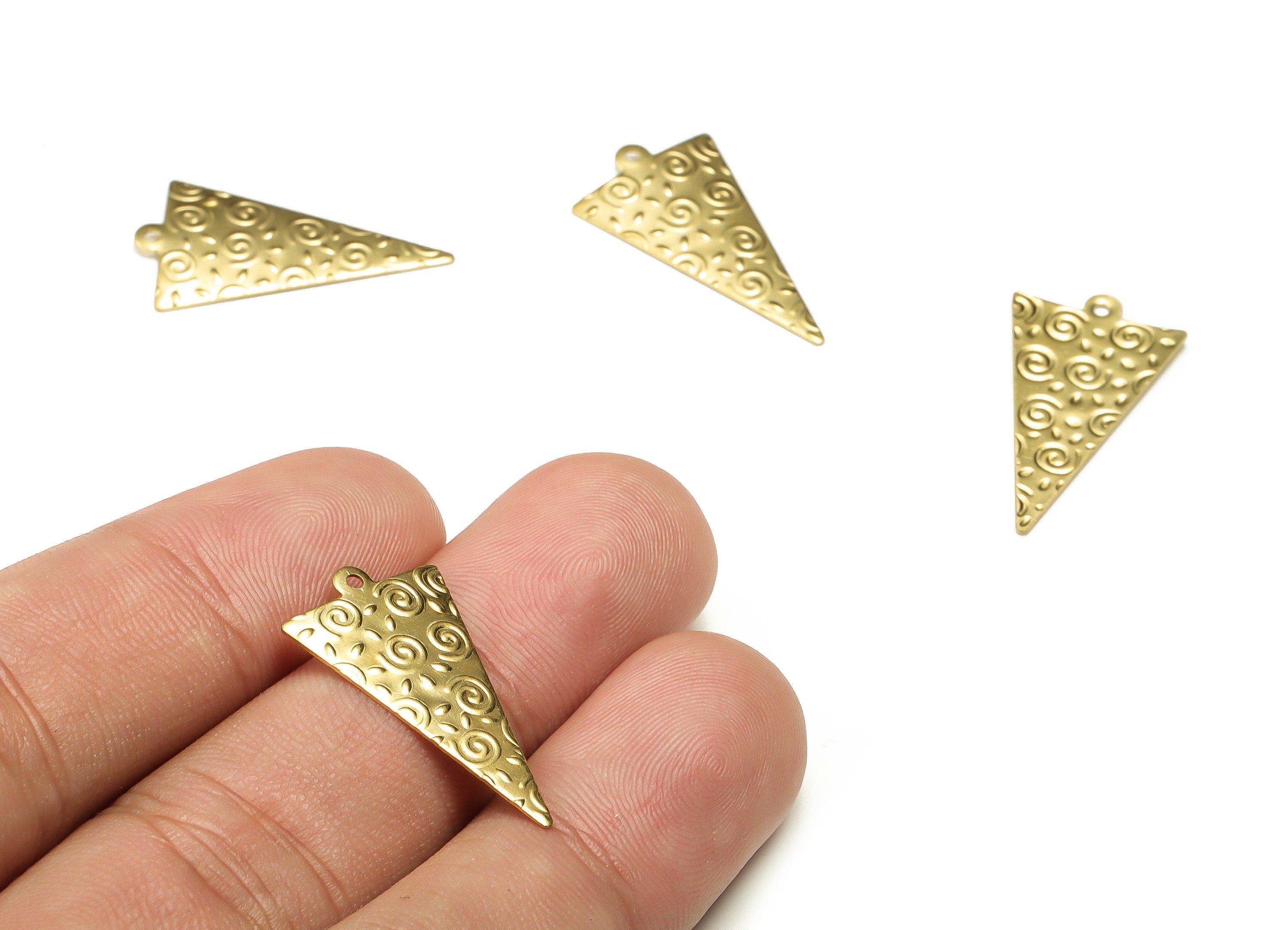 Brass Triangle Earring Charms - Raw Brass Sun Pendant - Earring Finding - Jewelry Making Supplies - 25.57x13.95x0.94mm - PP4673 - DOMEDBAZAAR