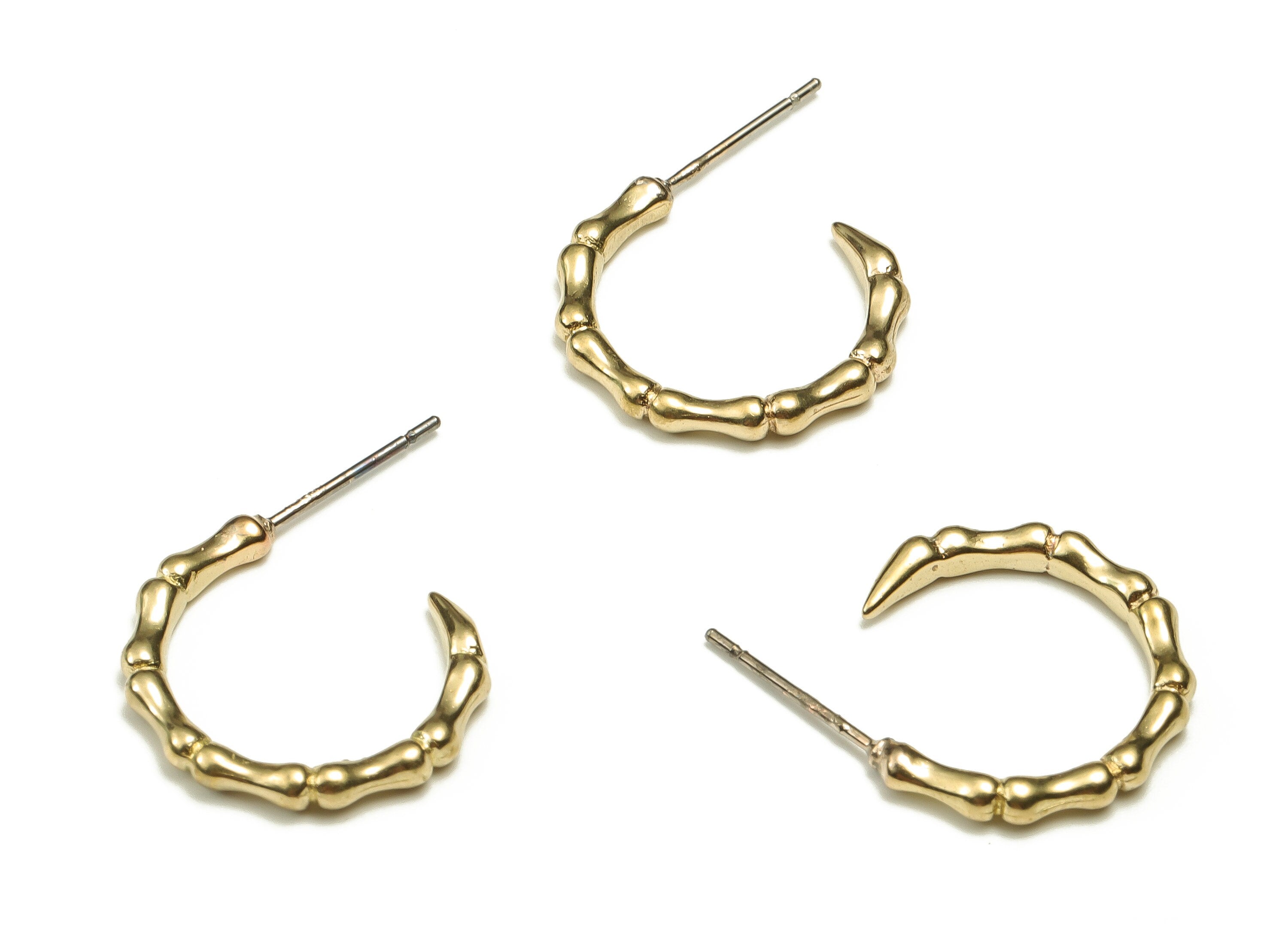 Brass C Earring Stud - Raw Brass Bamboo Earring Post - Stainless Steel Stud - Jewelry Making Supplies - 18.34x16.64x2.32mm - PP4666 - DOMEDBAZAAR