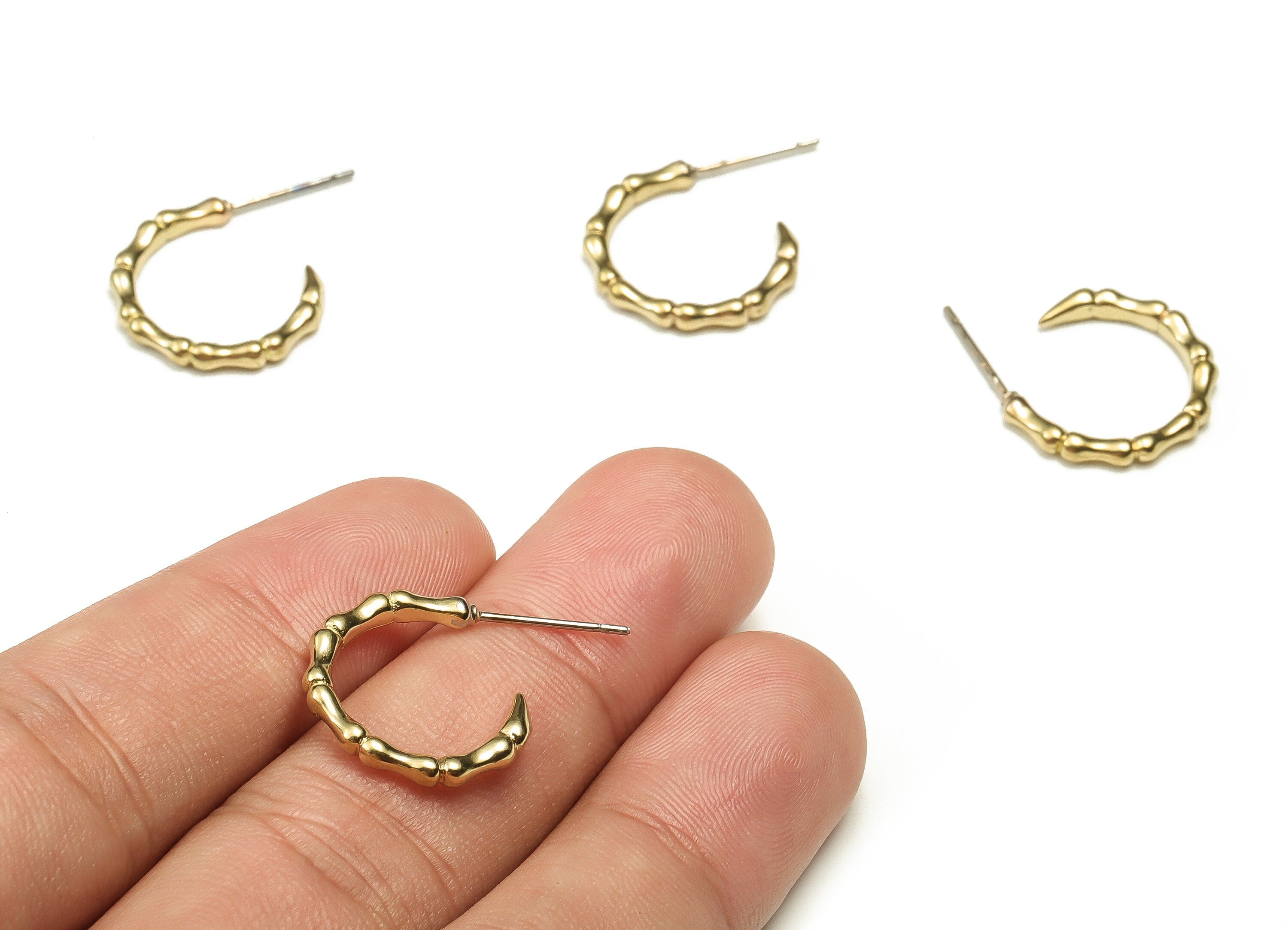 Brass C Earring Stud - Raw Brass Bamboo Earring Post - Stainless Steel Stud - Jewelry Making Supplies - 18.34x16.64x2.32mm - PP4666 - DOMEDBAZAAR