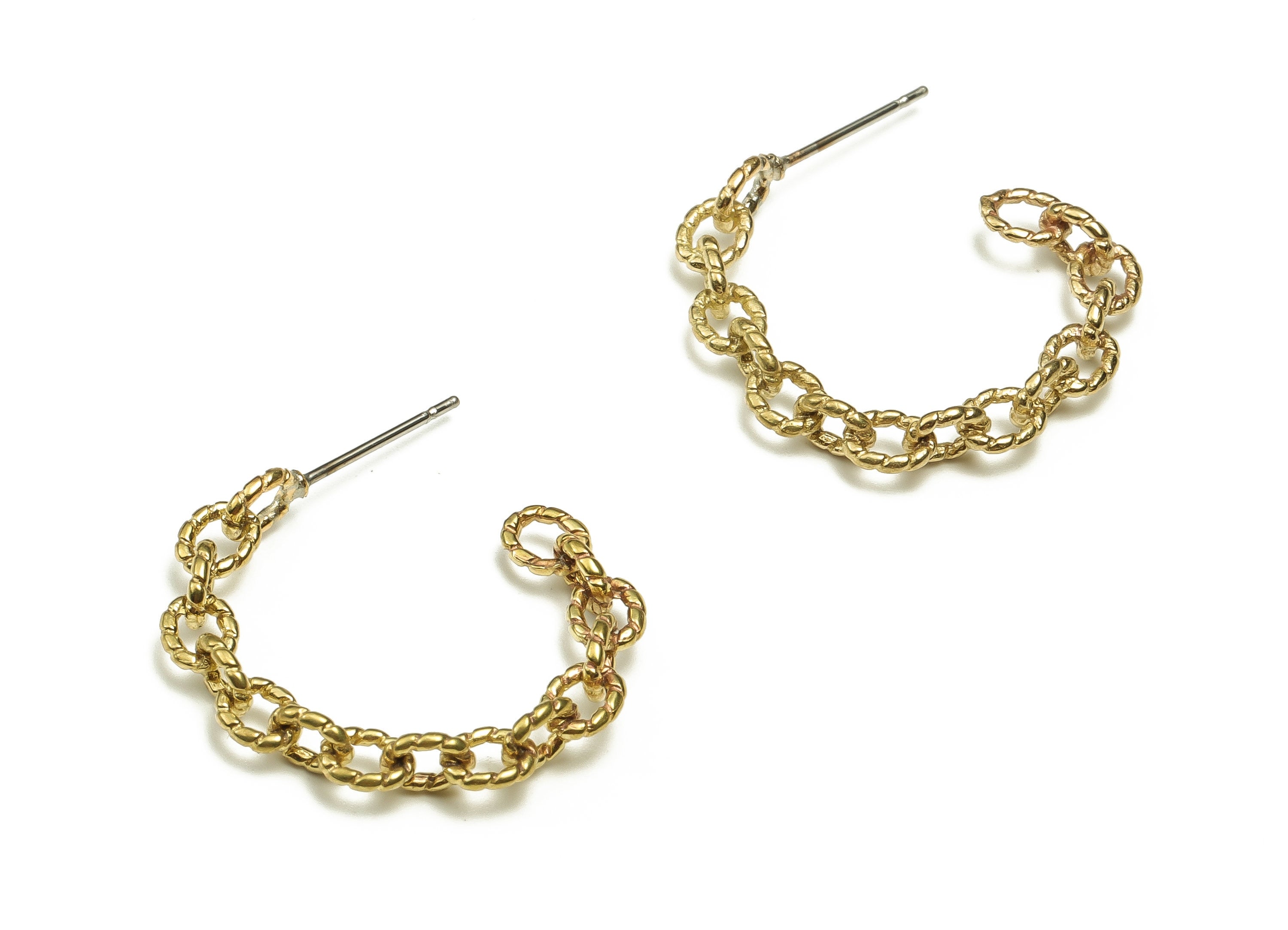 Brass Chain C Earring Post - Raw Brass Round Cable Chain C Earring Stud - Earring Findings - Jewelry Supplies - 24.19x21.18x3.26mm - PP4679 - DOMEDBAZAAR