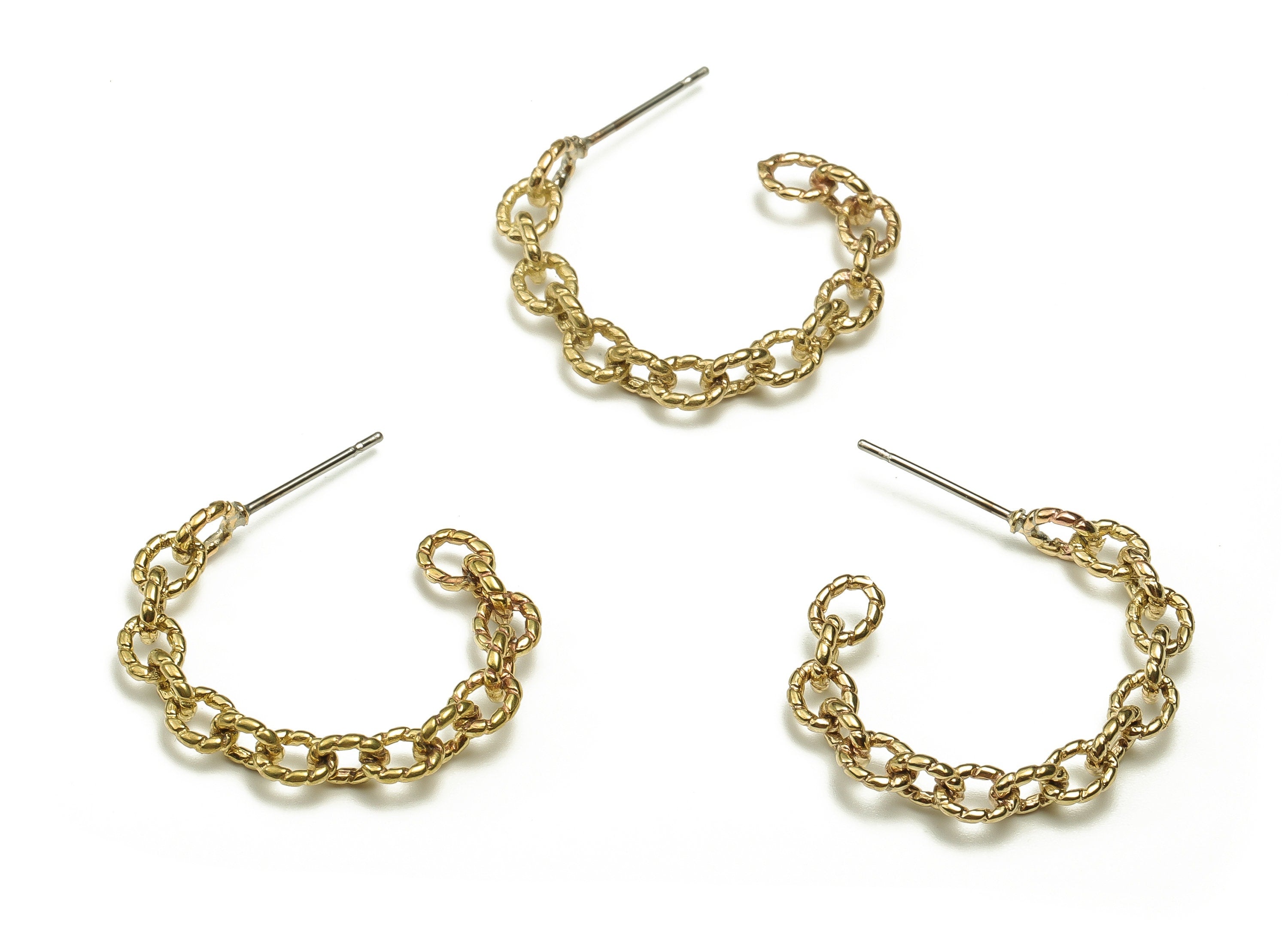 Brass Chain C Earring Post - Raw Brass Round Cable Chain C Earring Stud - Earring Findings - Jewelry Supplies - 24.19x21.18x3.26mm - PP4679 - DOMEDBAZAAR