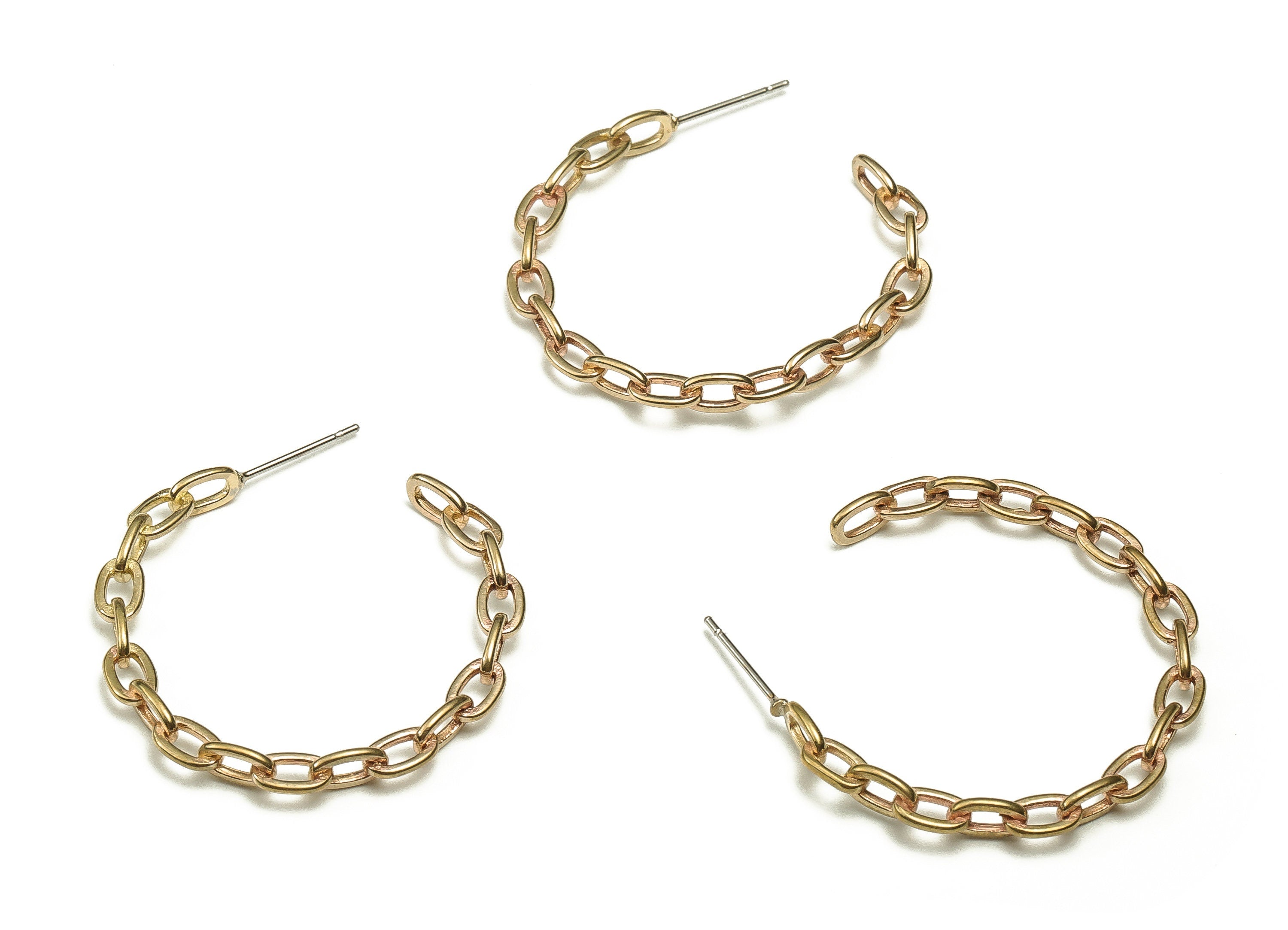 Brass Chain C Earring Post - Raw Brass Round Cable Chain C Earring Stud - Earring Findings - Jewelry Supplies - 35.63x33.52x3.94mm - PP4660 - DOMEDBAZAAR