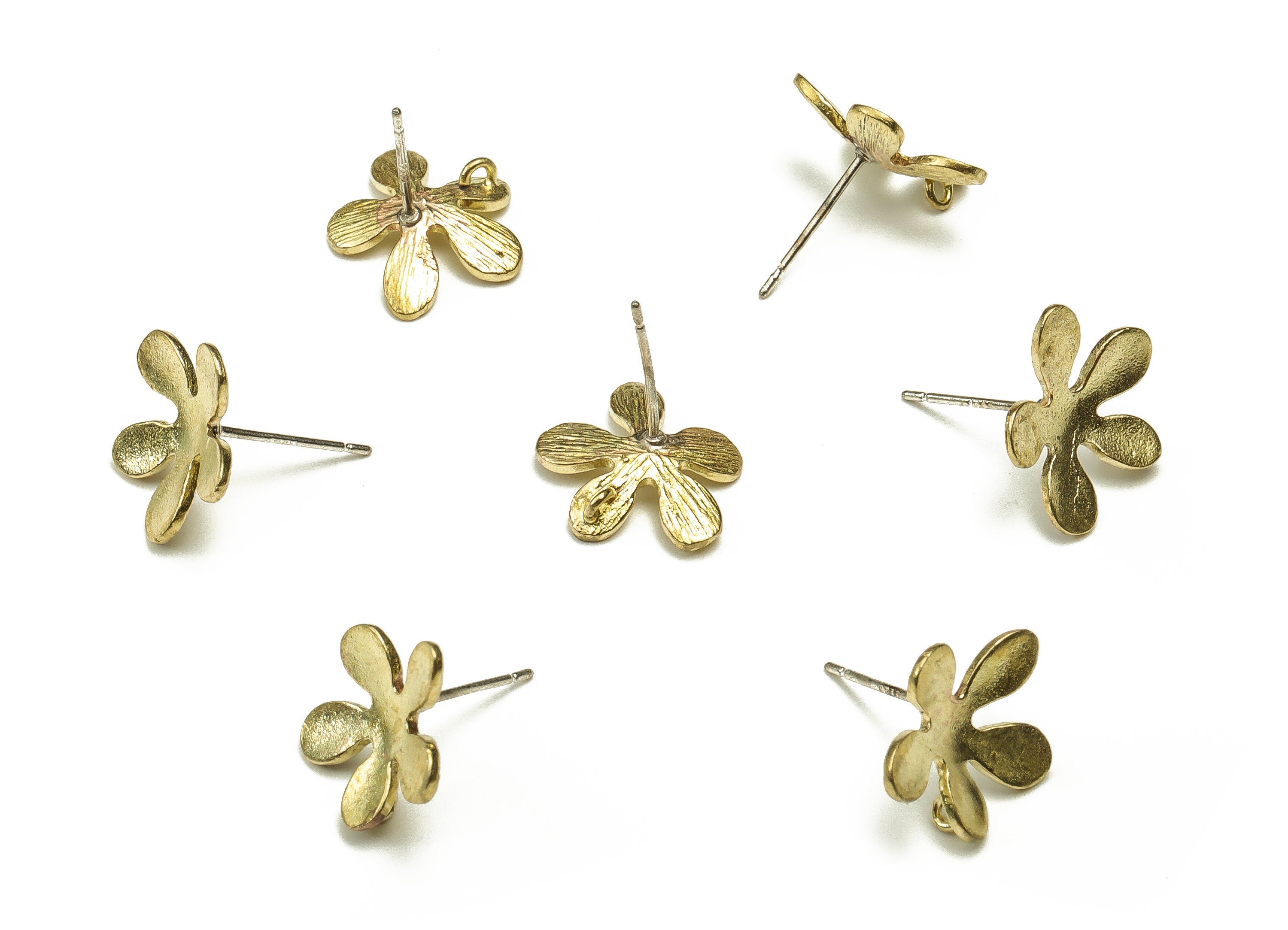 Brass Flower Earring Stud - Raw Brass Flower Earring Post - Stainless Steel Stud - Jewelry Making Supplies - 15.37x13.11x1.61mm - PP4671 - DOMEDBAZAAR