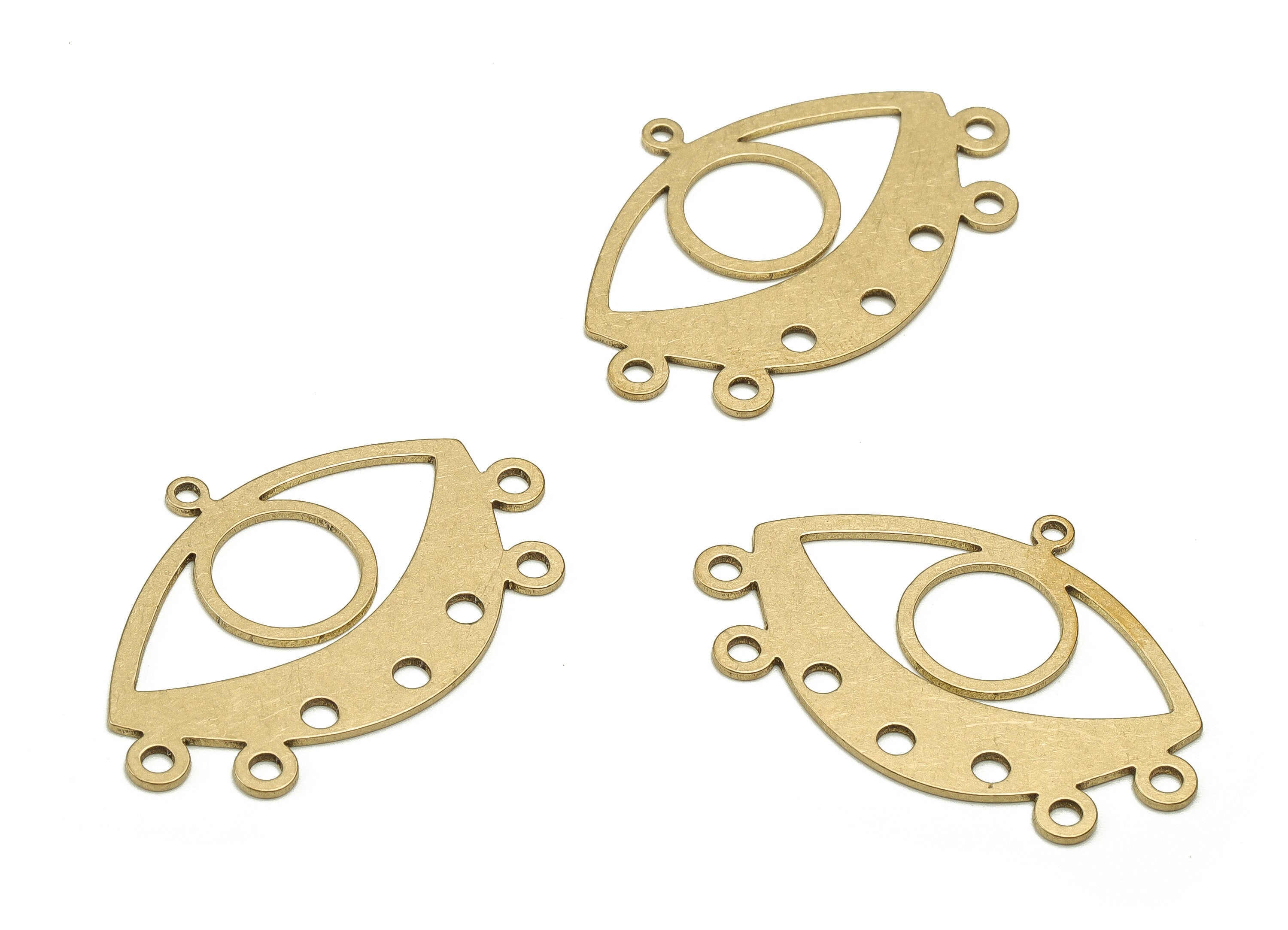 Brass Eye Earring Connector - Raw Brass Eye Charms - 8 Holes - Earring Finding - Jewelry Making Supplies - 21.68x32.35x0.73mm - PP4588 - DOMEDBAZAAR