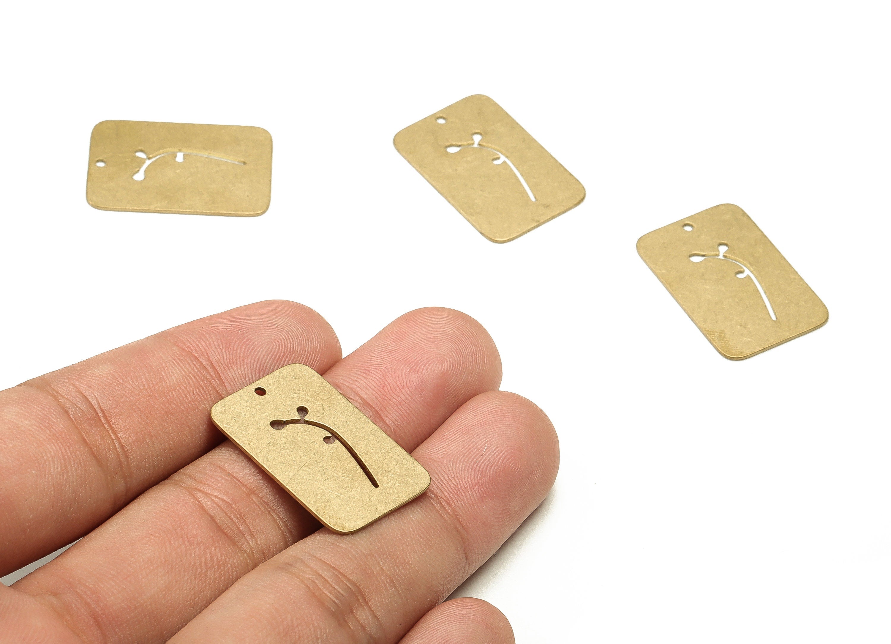 Brass Rectangle Earring Charms - Raw Brass Flower Rectangle Pendant - Earring Findings - Jewelry Making Supplies - 26x7.45x0.7mm - PP4574 - DOMEDBAZAAR
