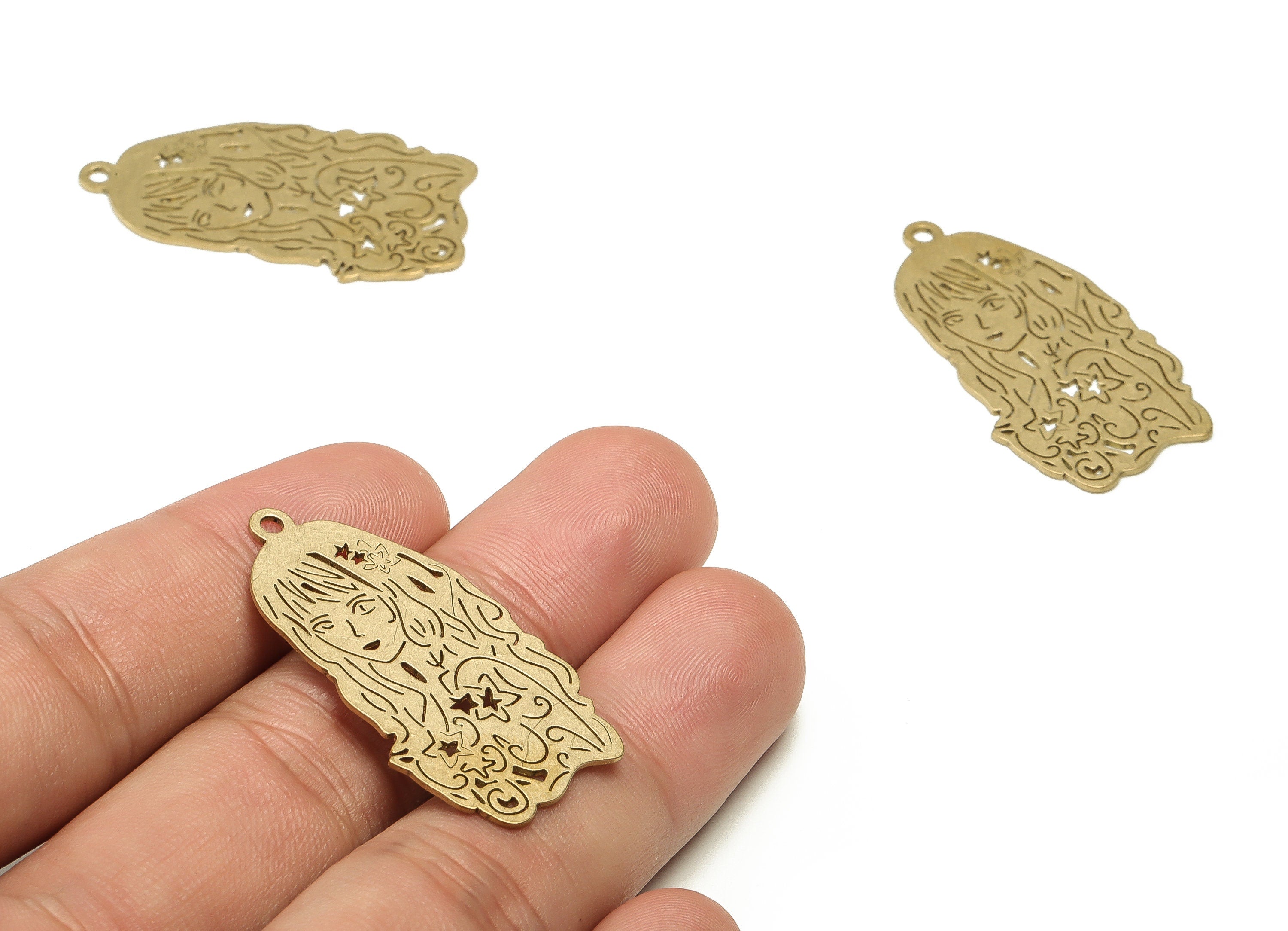 Brass Maiden Earring Charms - Raw Brass Maiden Pendant - Earring Findings - Jewelry Making Supplies - 37.8x20.6x0.8mm - PP4591 - DOMEDBAZAAR