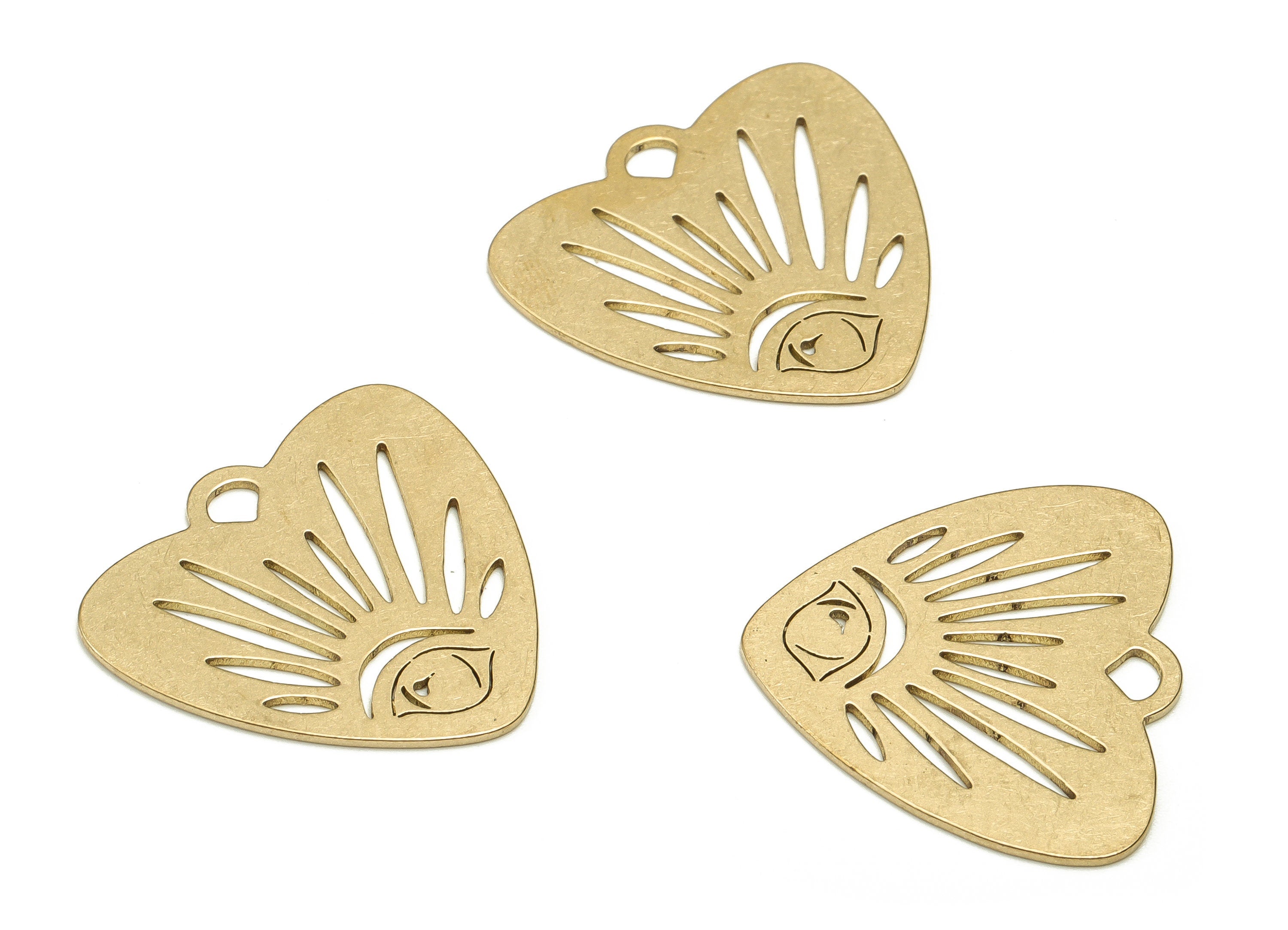 Brass Heart Earring Charms - Raw Brass Eye Pendant - Earrings Finding - Jewelry Making Supplies - 21.24x22.84x0.7mm - PP4576 - DOMEDBAZAAR