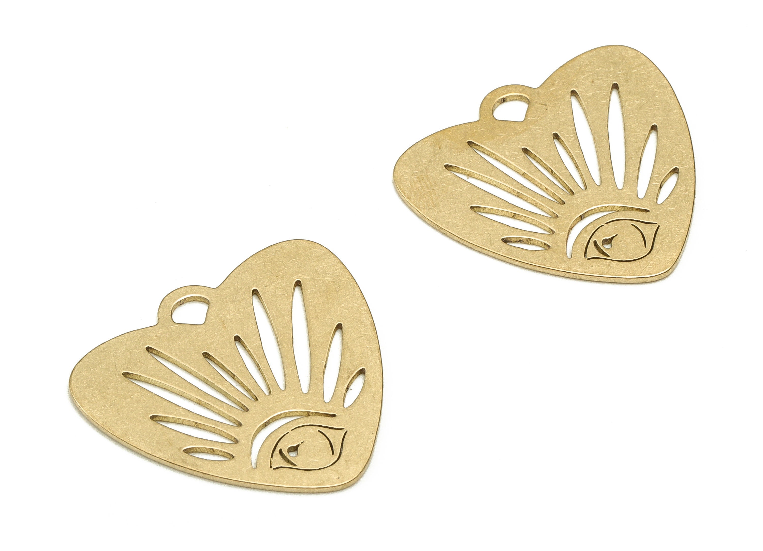 Brass Heart Earring Charms - Raw Brass Eye Pendant - Earrings Finding - Jewelry Making Supplies - 21.24x22.84x0.7mm - PP4576 - DOMEDBAZAAR