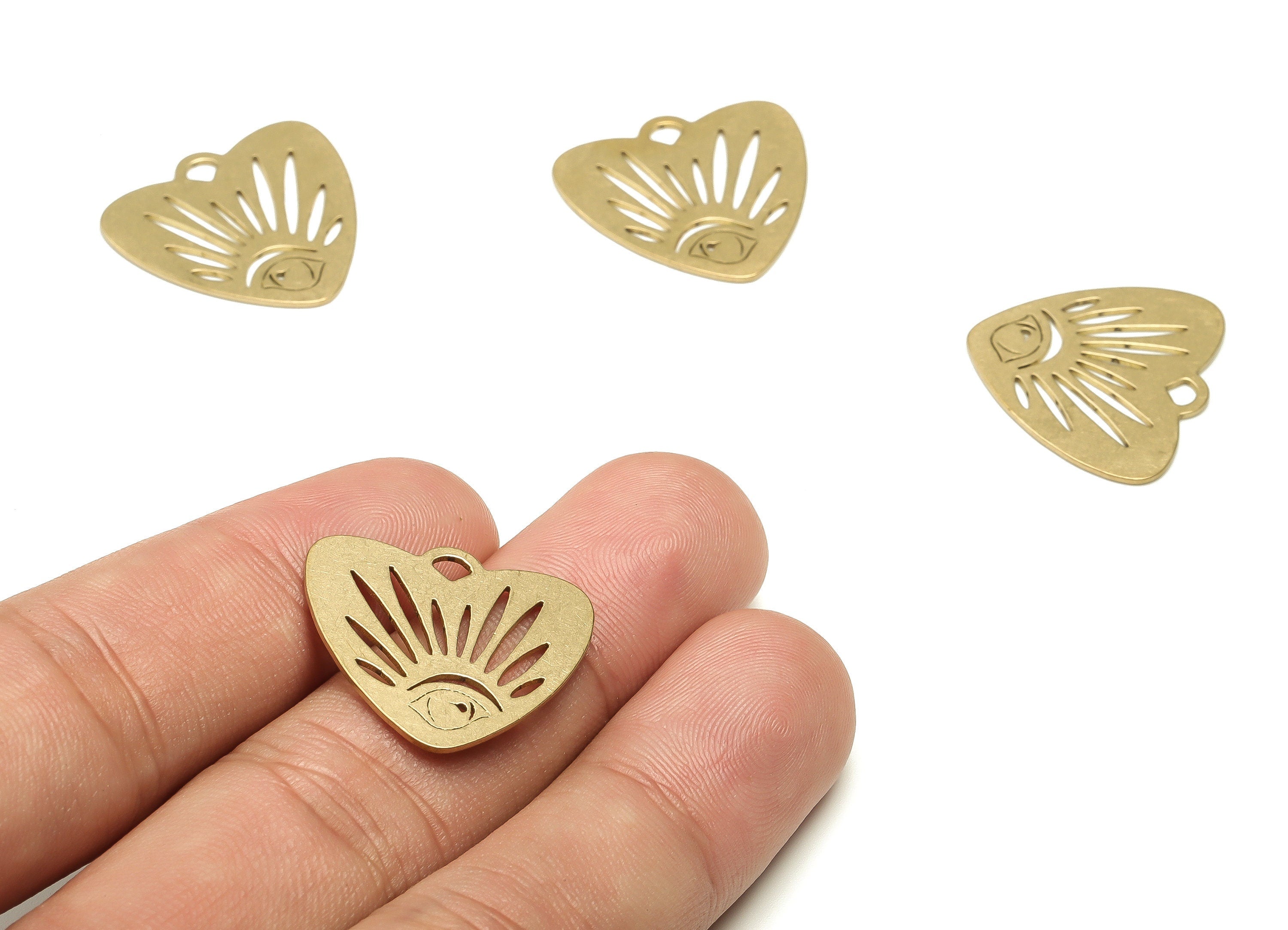 Brass Heart Earring Charms - Raw Brass Eye Pendant - Earrings Finding - Jewelry Making Supplies - 21.24x22.84x0.7mm - PP4576 - DOMEDBAZAAR
