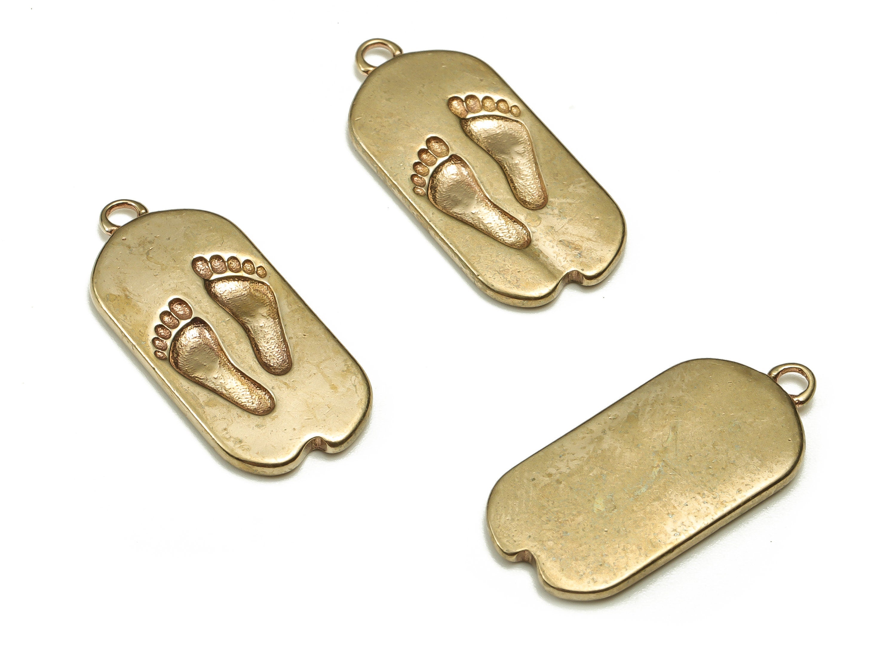 Brass Footprint Earring Charms - Raw Brass Footprint Pendant - Earrings Finding - Jewelry Making Supplies - 21.34x9.88x1.47mm - PP4664 - DOMEDBAZAAR