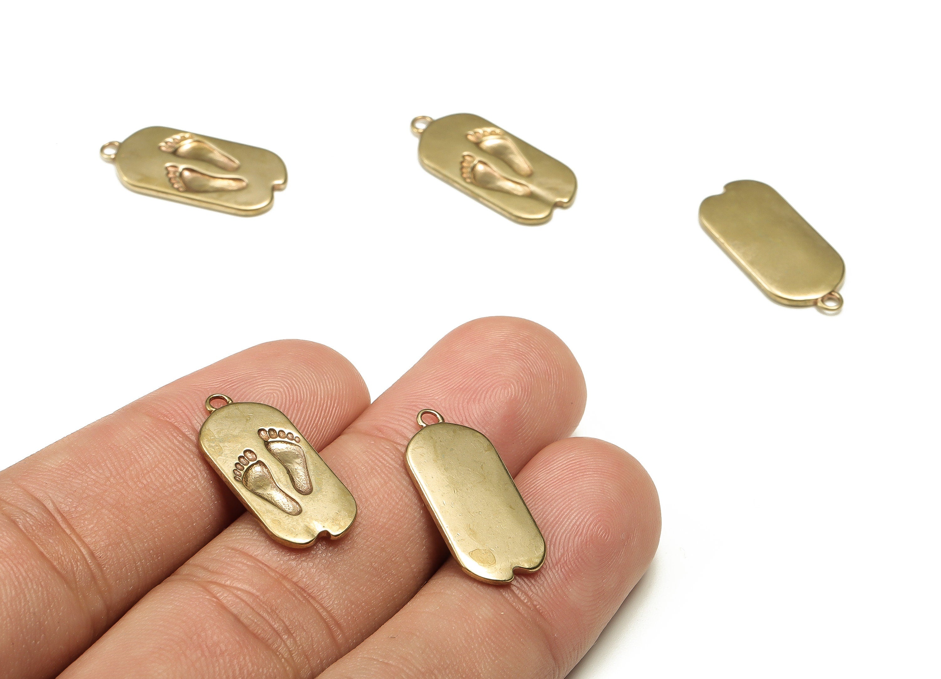 Brass Footprint Earring Charms - Raw Brass Footprint Pendant - Earrings Finding - Jewelry Making Supplies - 21.34x9.88x1.47mm - PP4664 - DOMEDBAZAAR