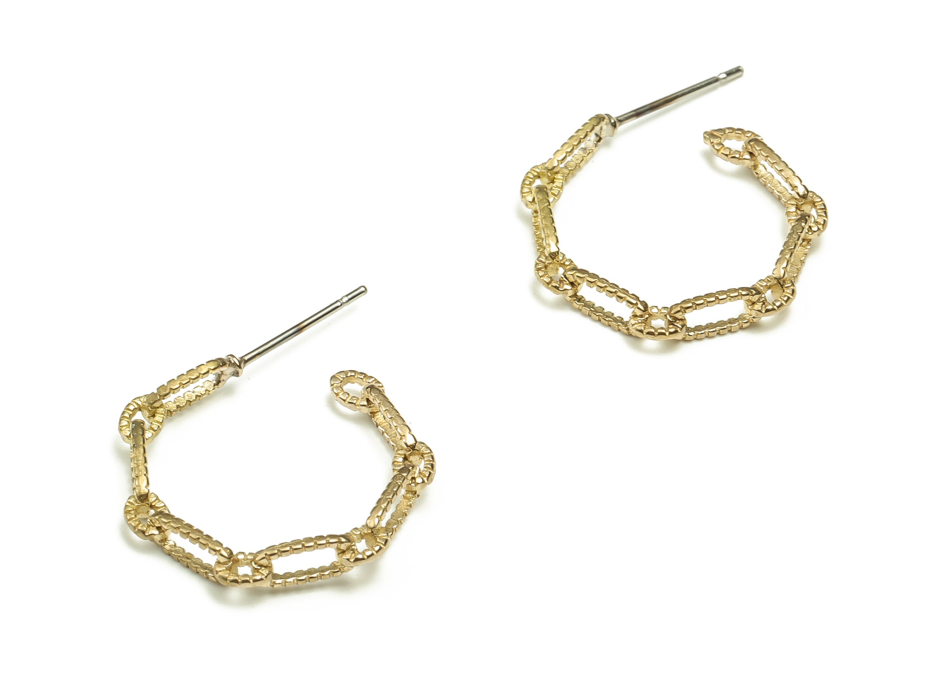 Brass Chain C Earring Post - Raw Brass Round Cable Chain C Earring Stud - Brass Stainless Steel Chain Stud - 20.8x19.94x2.83mm - PP4661 - DOMEDBAZAAR