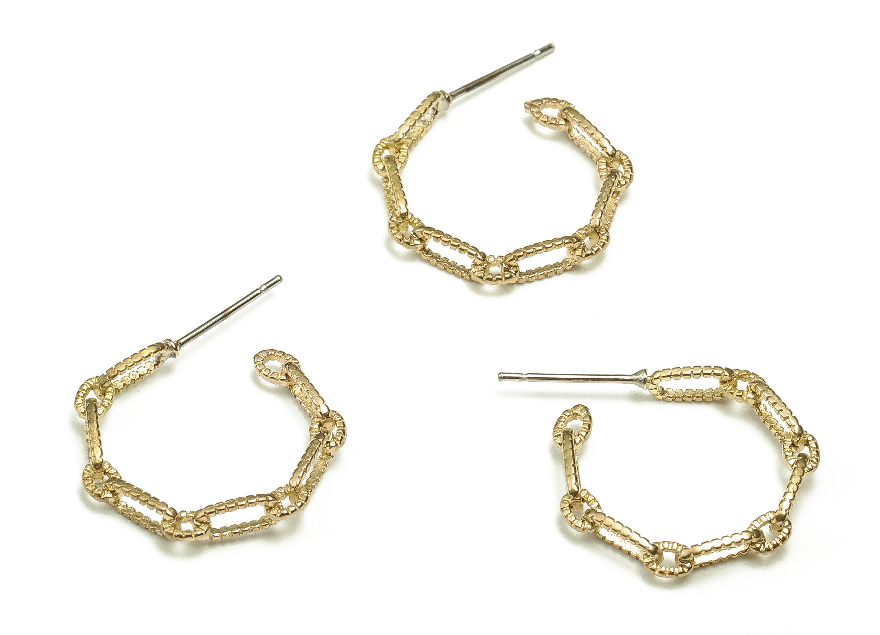 Brass Chain C Earring Post - Raw Brass Round Cable Chain C Earring Stud - Brass Stainless Steel Chain Stud - 20.8x19.94x2.83mm - PP4661 - DOMEDBAZAAR