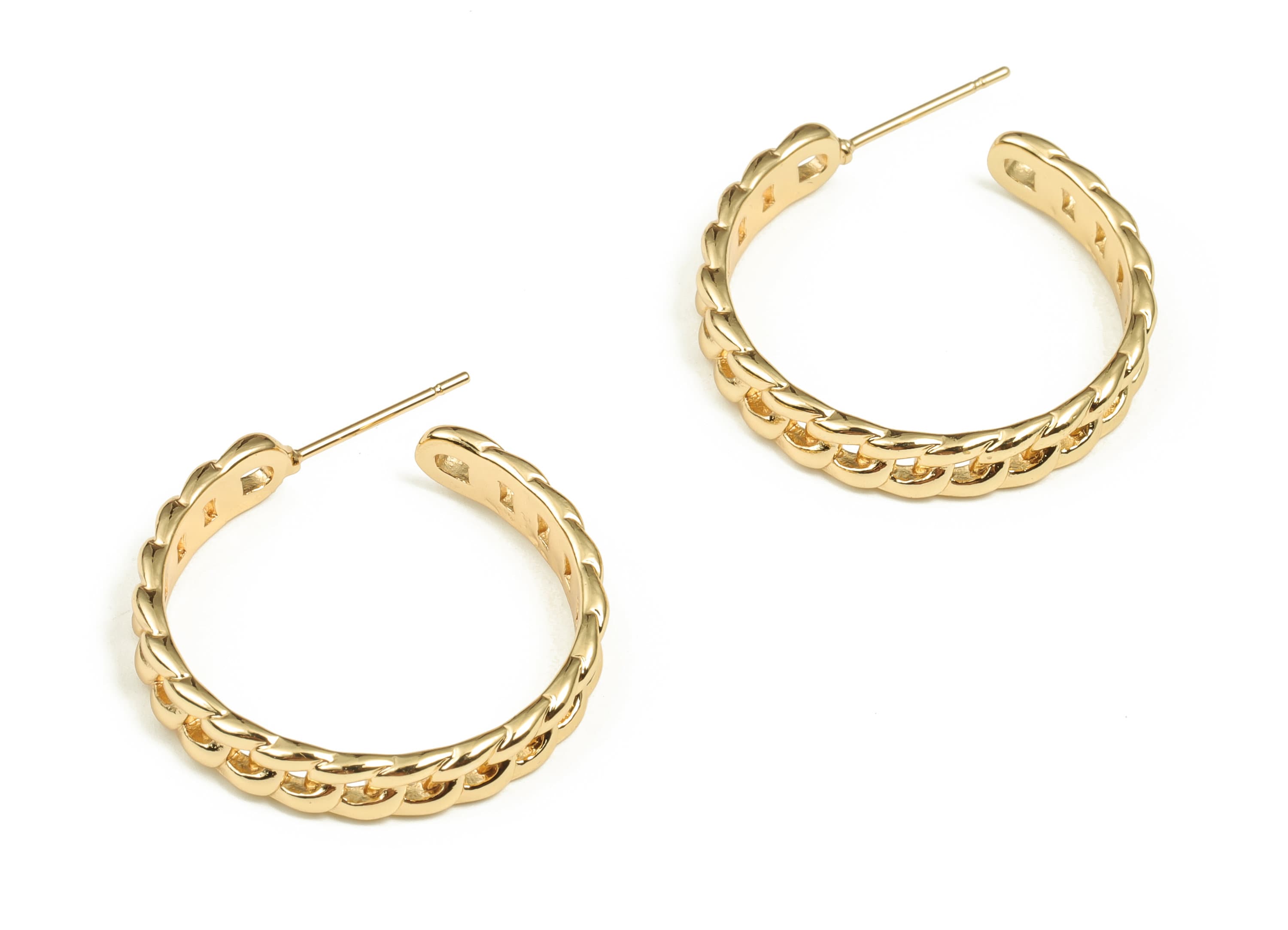 Brass Cable Chain C Earring Stud - Gold C Earring Post - 18K Real Gold Plated Brass - Jewelry Making Supplies - 26.71x26.34x1.9mm - RGP3639 - DOMEDBAZAAR