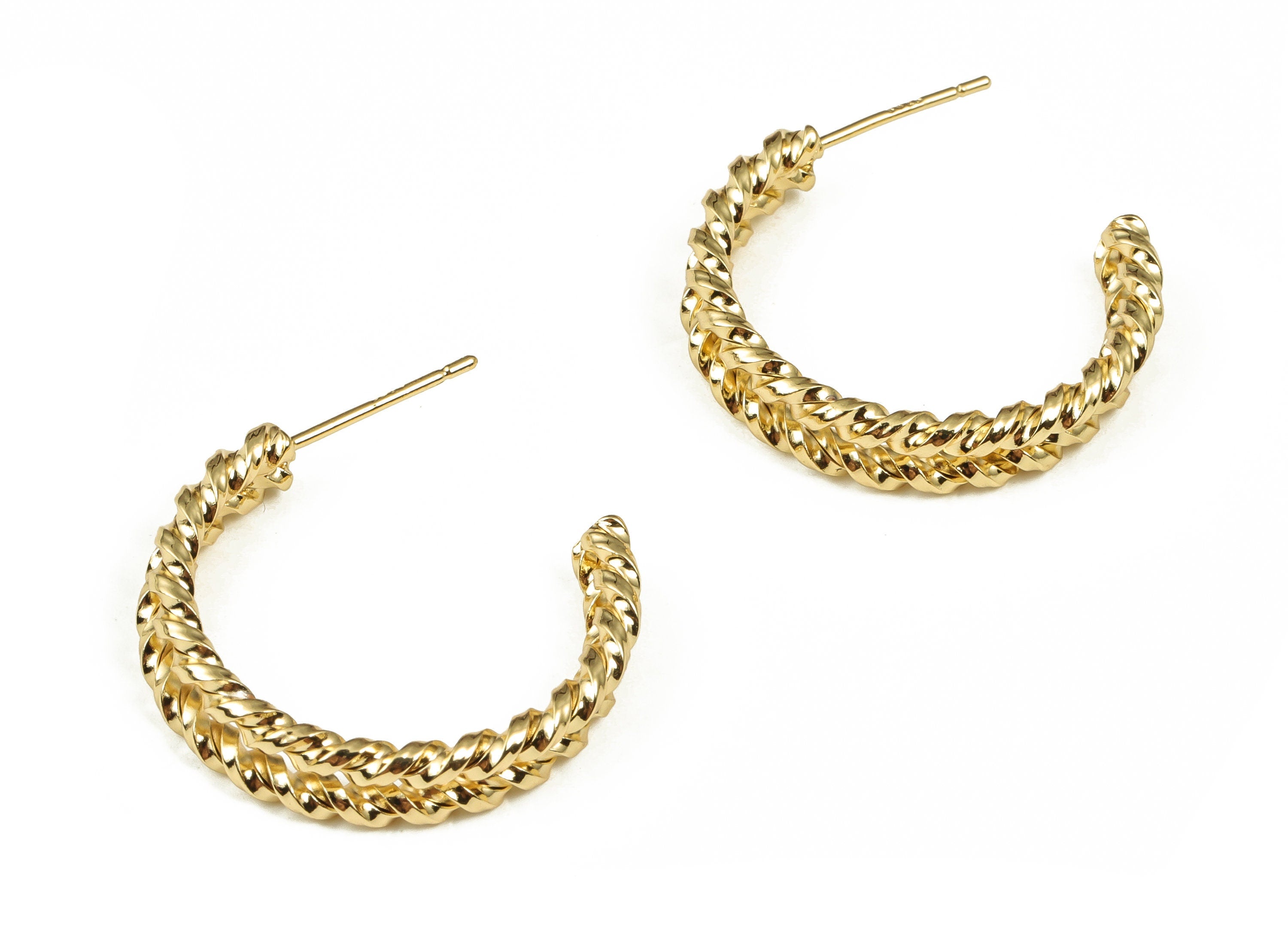 Brass Cable Chain C Earring Stud - Gold C Earring Post - 18K Real Gold Plated Brass - Jewelry Making Supplies - 26.4x24.52x2.56mm - RGP4028 - DOMEDBAZAAR