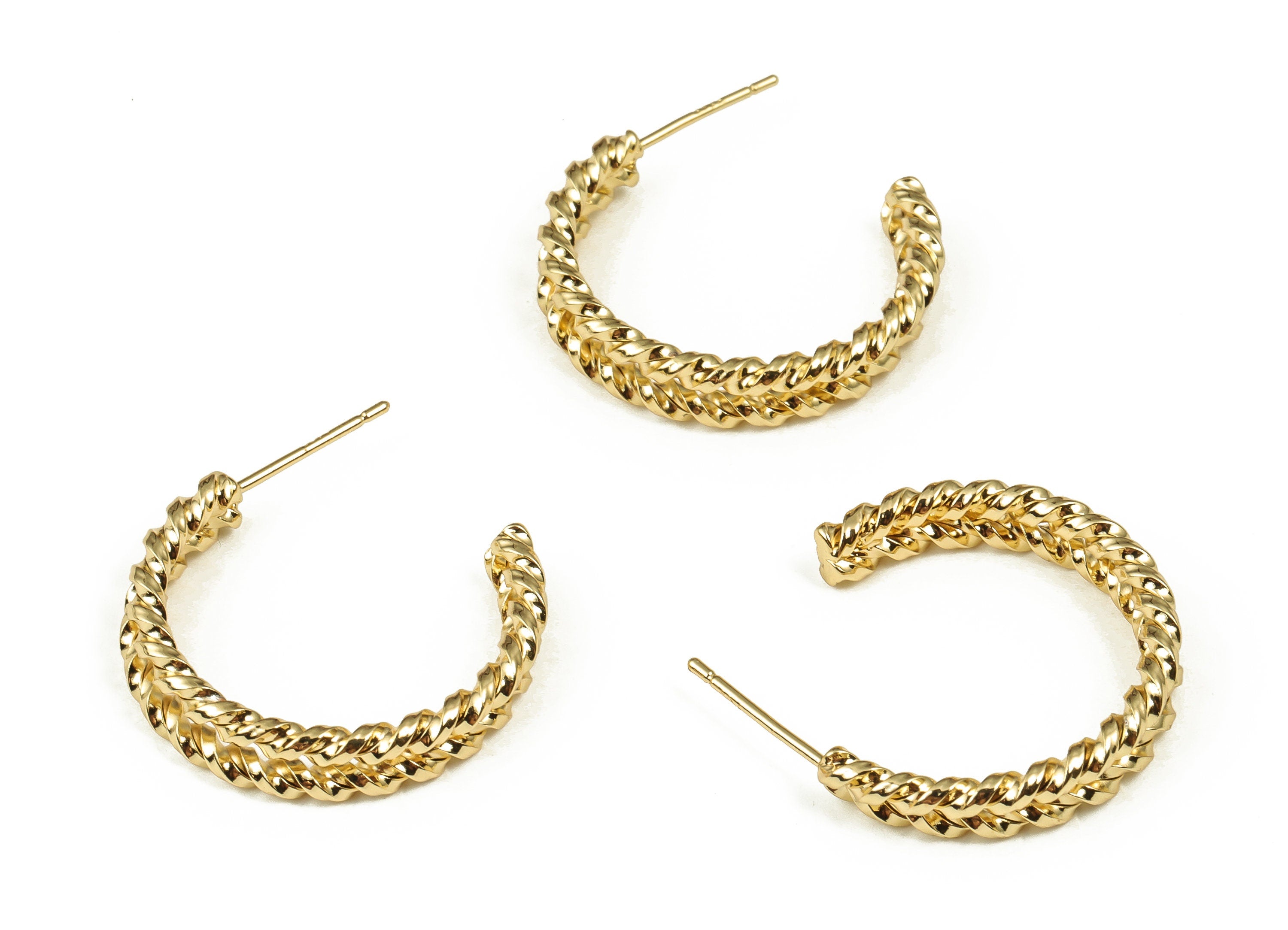 Brass Cable Chain C Earring Stud - Gold C Earring Post - 18K Real Gold Plated Brass - Jewelry Making Supplies - 26.4x24.52x2.56mm - RGP4028 - DOMEDBAZAAR