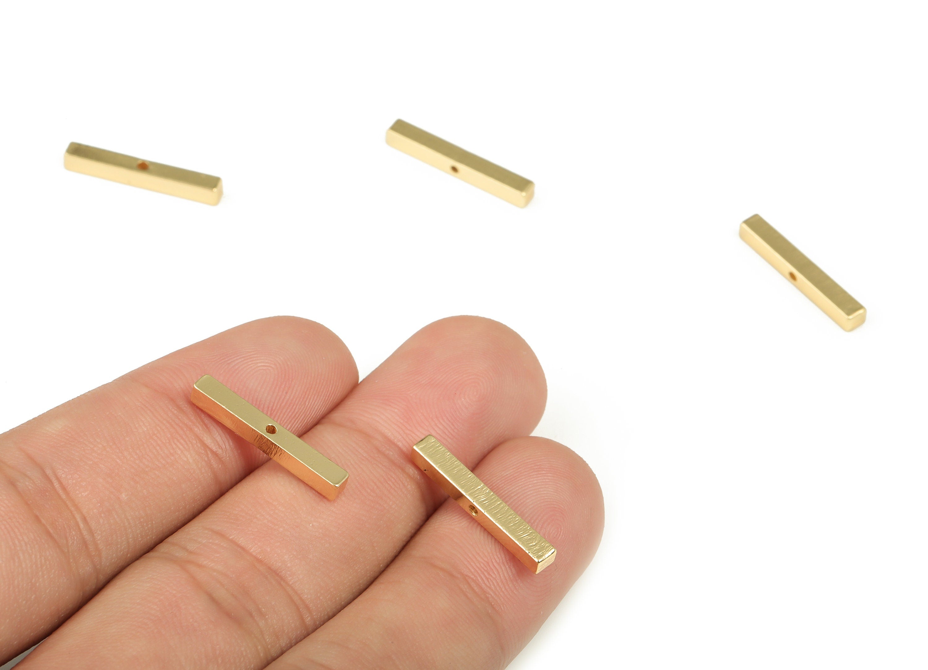 Brass Strip Earrings Connector - Gold Textured Strip Charms - 18K Gold Plated Brass - Jewelry Making Supplies -18.92x2.53x2.61mm- RGP3958G - DOMEDBAZAAR
