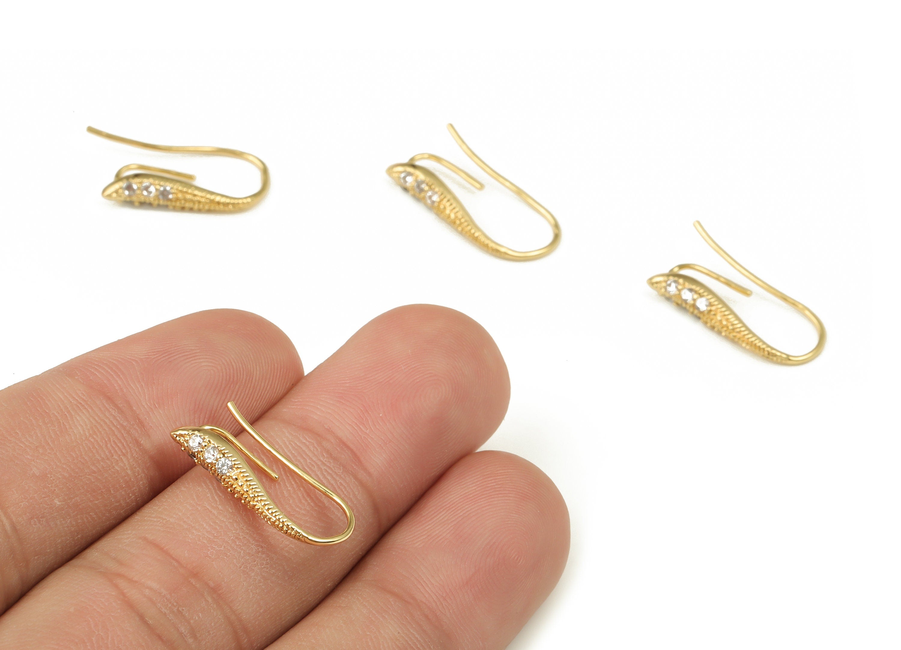 Brass Ear Wire - Brass Earring Hoops - Zircon Ear Wire - Jewelry Making Supplies - 18K Real Gold Plated Brass -20.34×7.46×3.3mm- RGP4014 - DOMEDBAZAAR