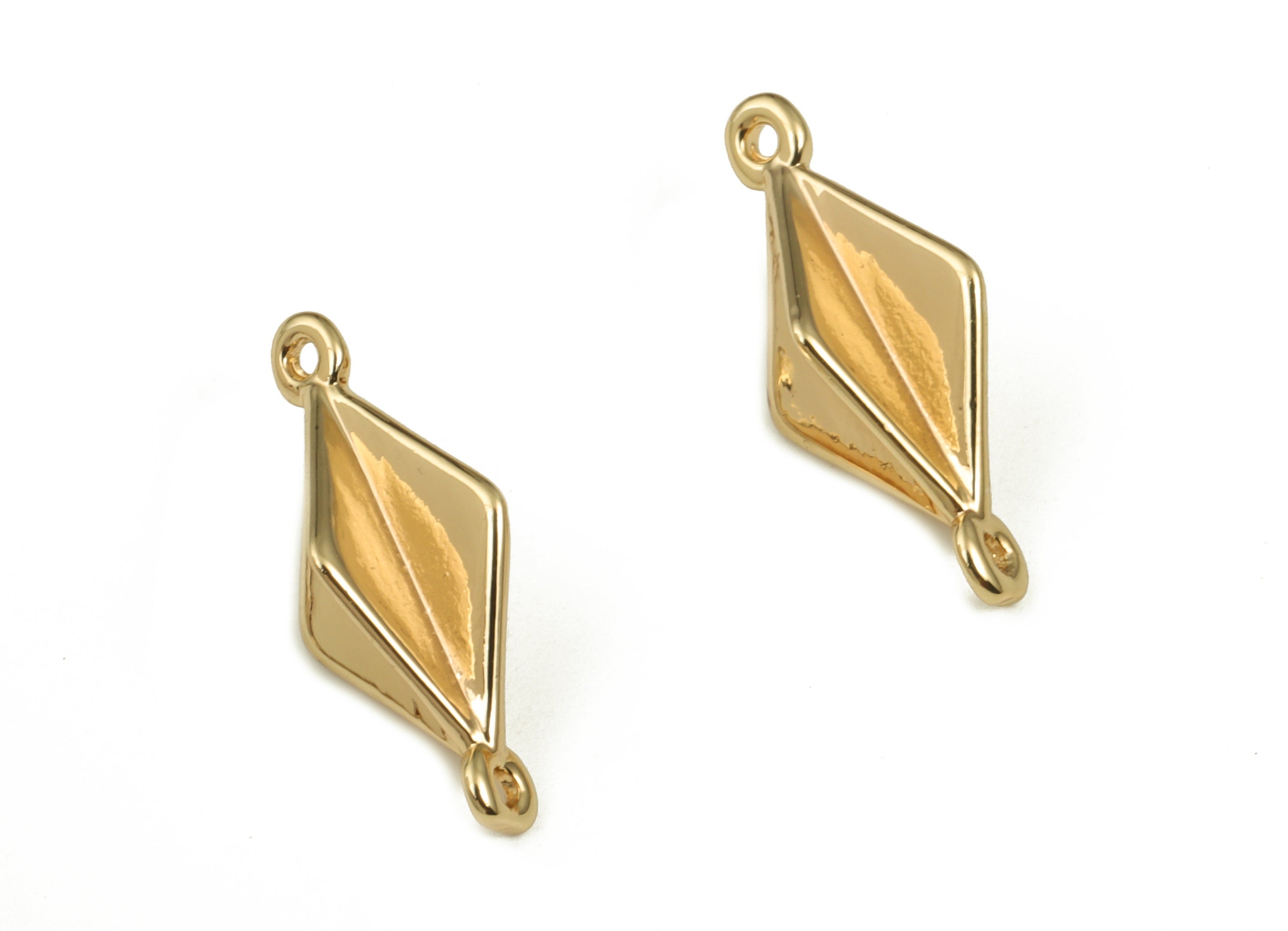 Brass Rhombic Earring Connector - Gold Rhombic Pendant Charms - 18K Gold Plated Brass - Jewelry Making Supplies -15.57x7.41x5.46mm - RGP3590 - DOMEDBAZAAR