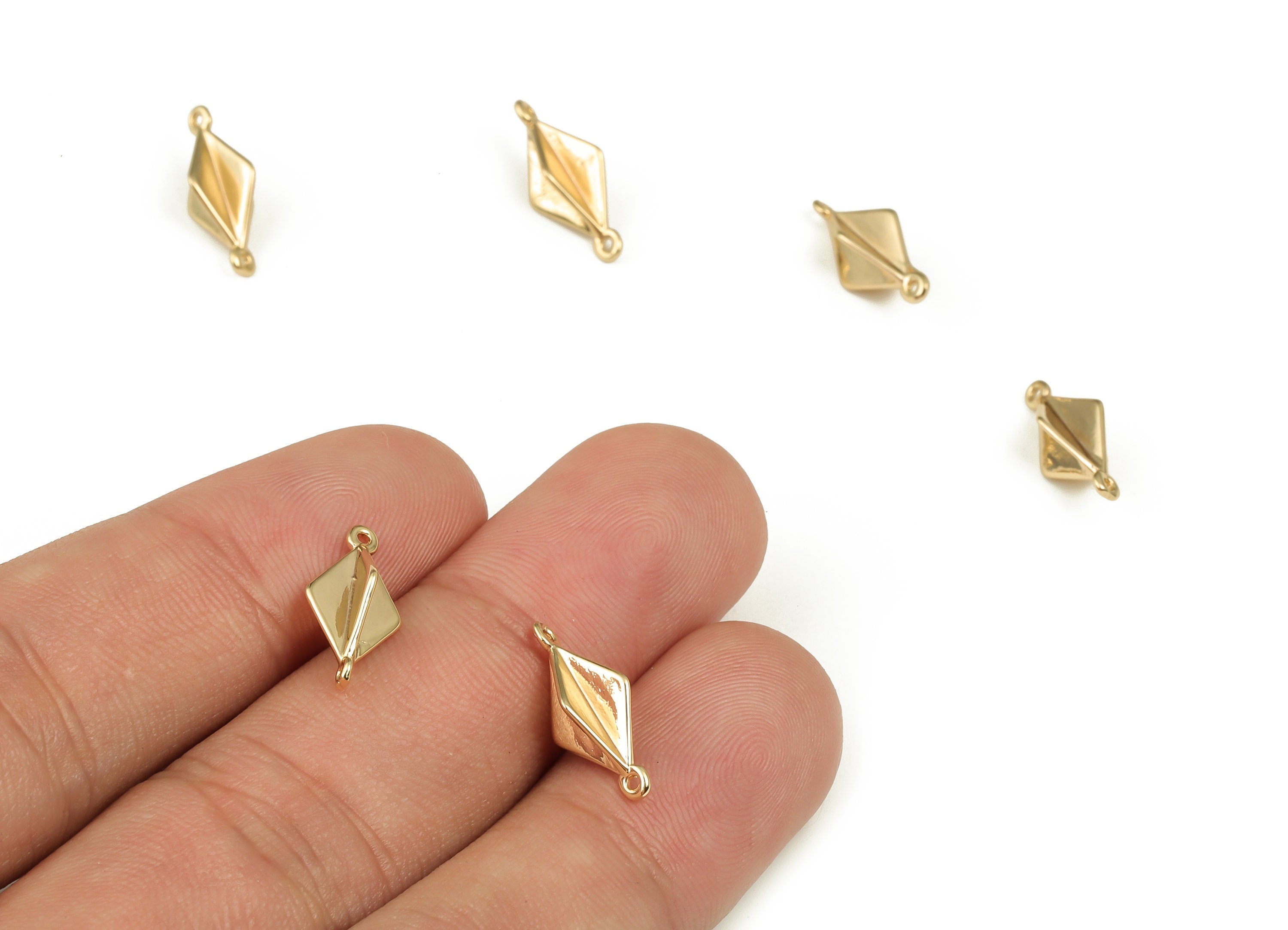Brass Rhombic Earring Connector - Gold Rhombic Pendant Charms - 18K Gold Plated Brass - Jewelry Making Supplies -15.57x7.41x5.46mm - RGP3590 - DOMEDBAZAAR