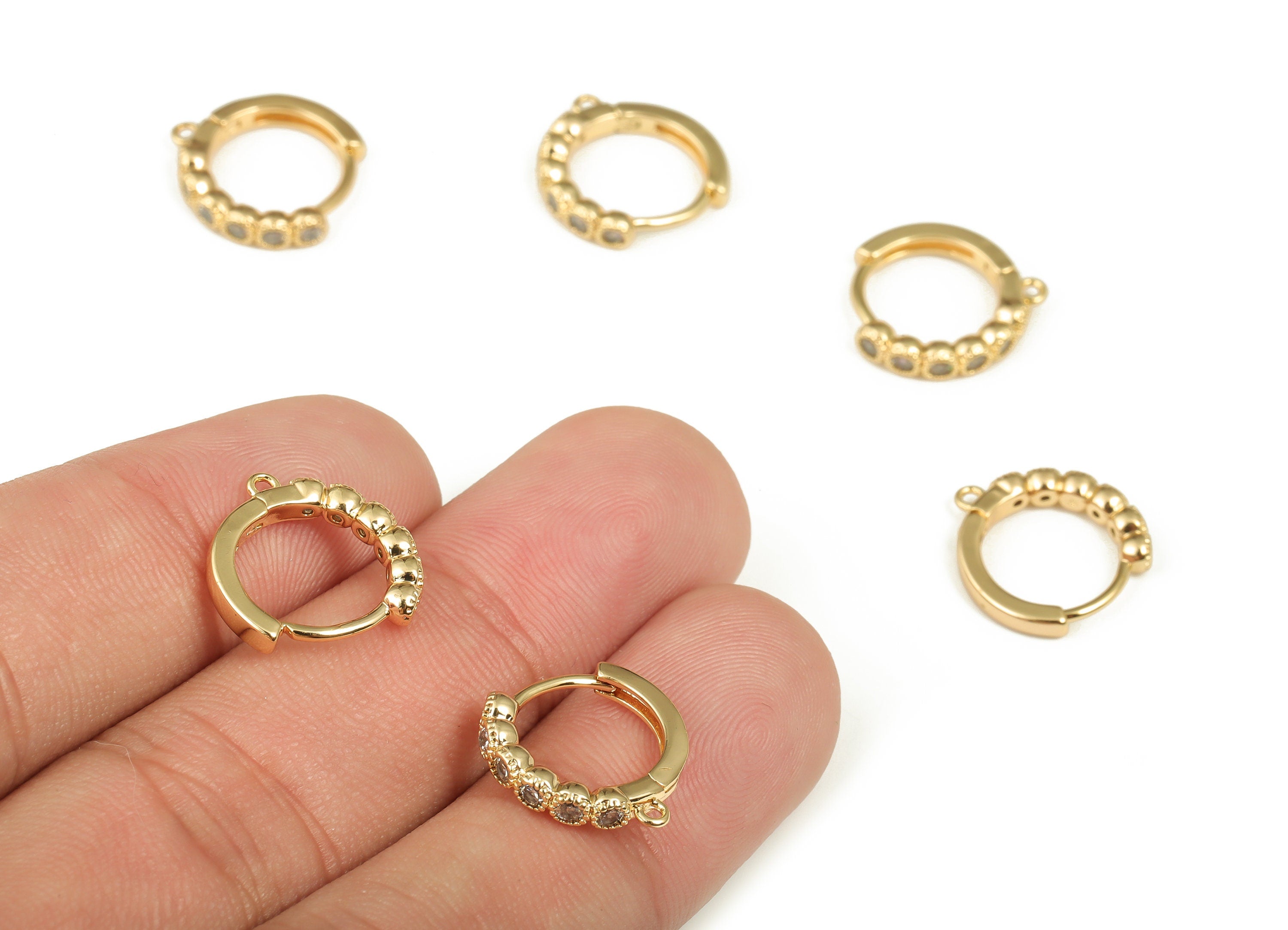 Brass Round Hoop Earring - Gold Hoop Huggie with Zircon - 18k Real Gold Plated Brass Studs - Jewelry Supplies - 14.65×13.98×2.59mm- RGP4013 - DOMEDBAZAAR