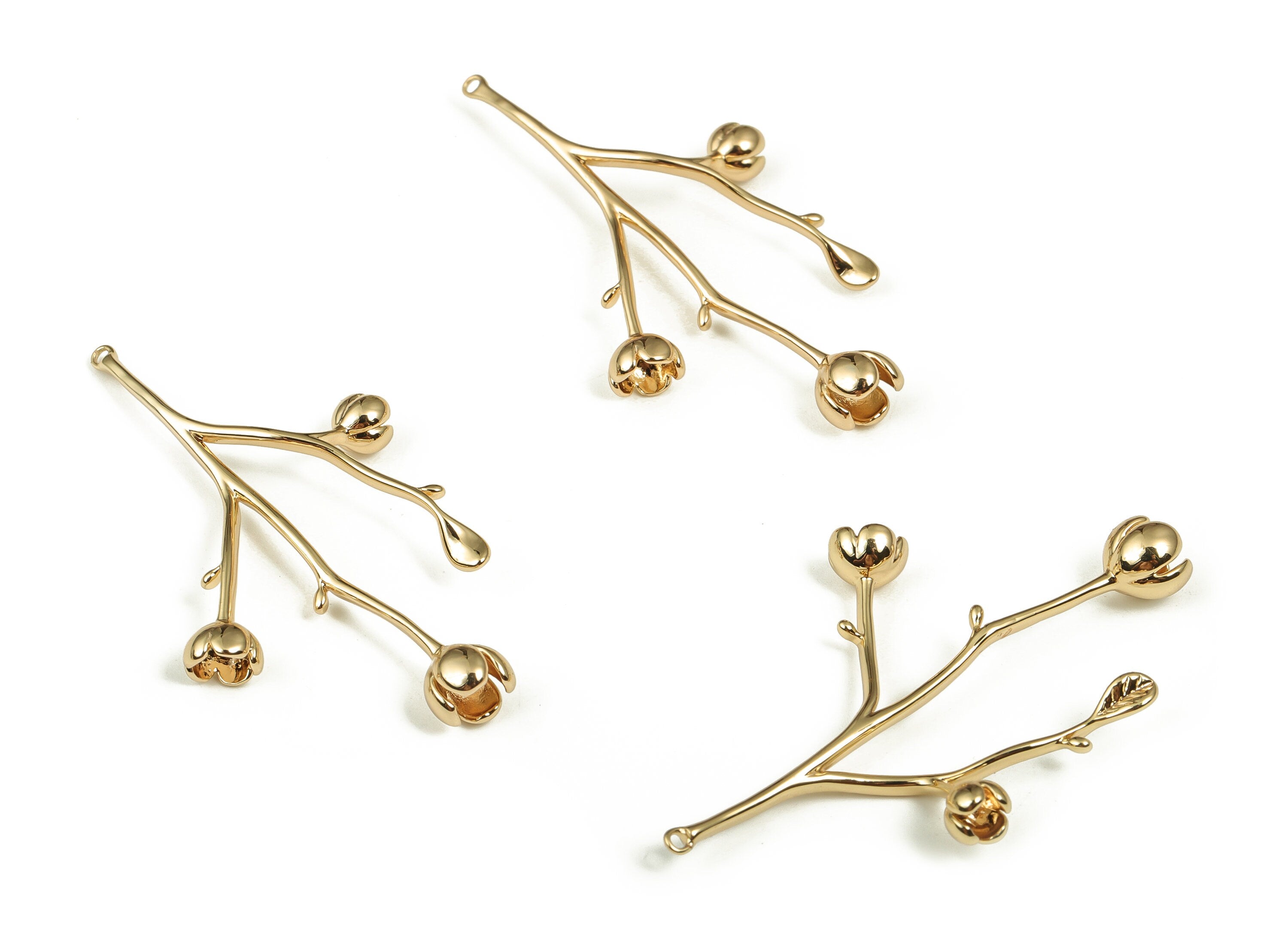 Brass Branches Earring Charms - Gold Branches Pendant - 18K Real Gold Plated Brass - Jewelry Making Supplies - 42.38x25.14x5.63mm - RGP3586 - DOMEDBAZAAR