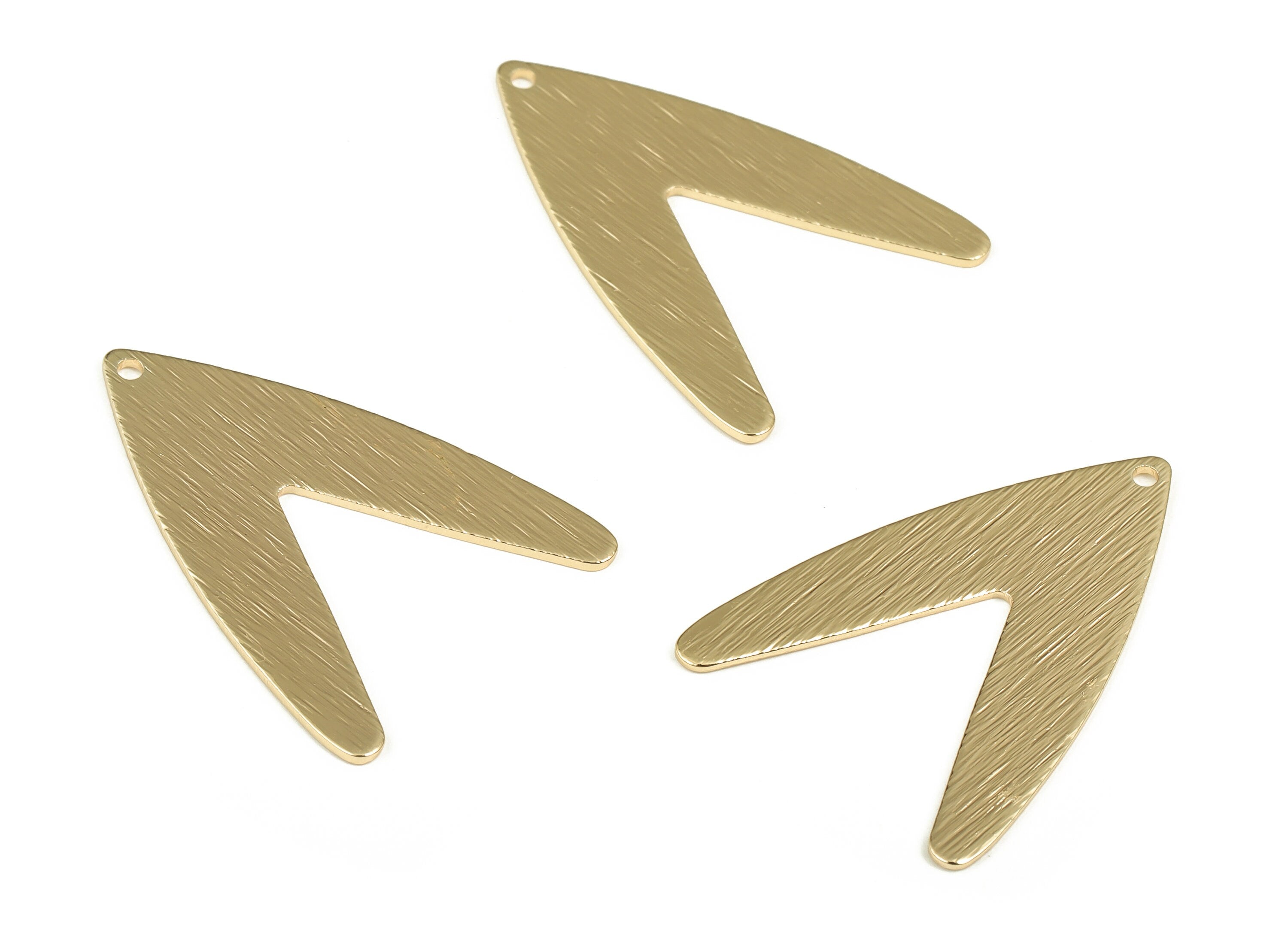Brass Texture V Earring Charms - Gold Texture V Pendant - 18K Real Gold Plated Brass - Jewelry Making Supplies - 30.67x22.59x0.8mm - RGP3956 - DOMEDBAZAAR